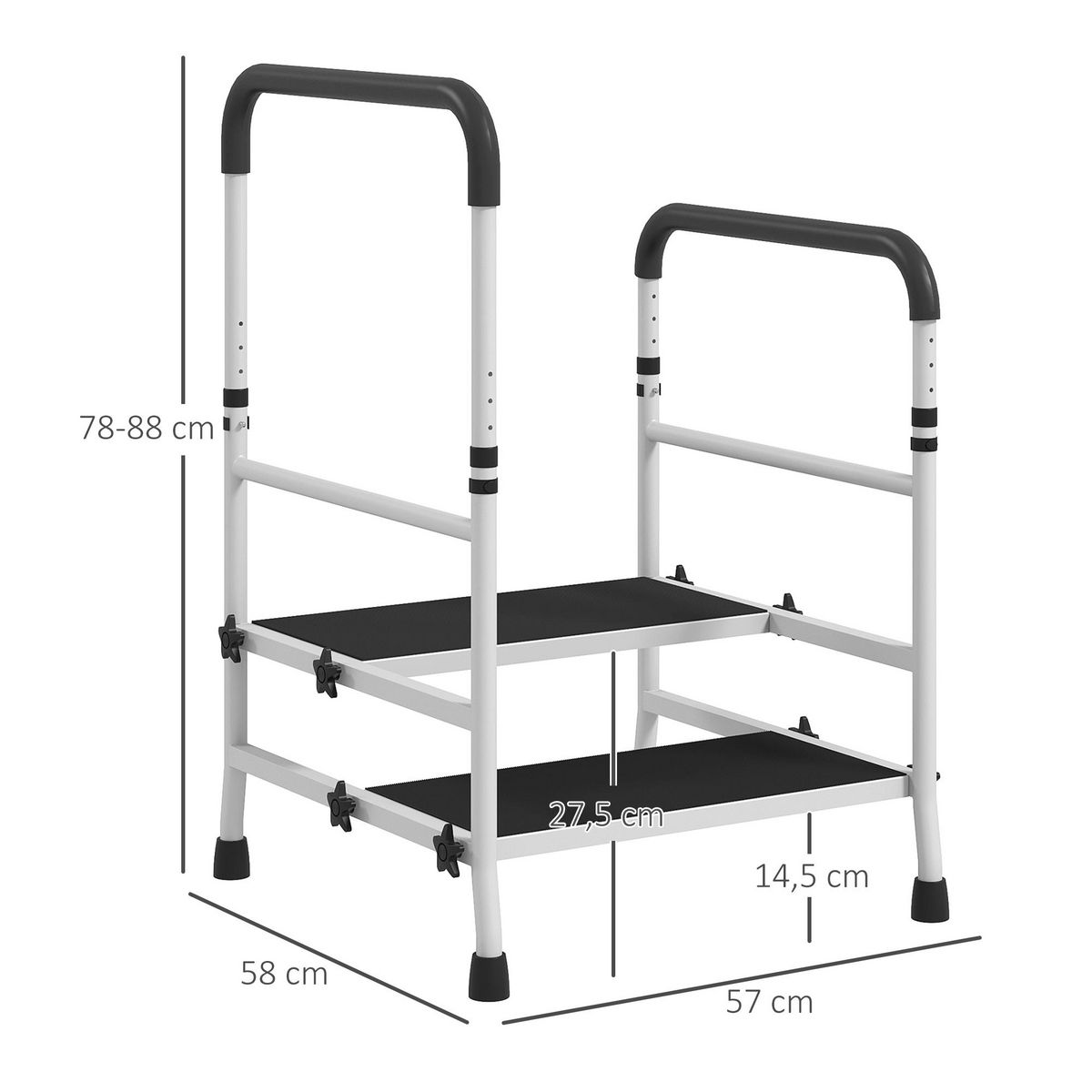 HOMCOM Marchepied de sécurité avec barres d'appui réglables en hauteur - marches d'accès au bain - merches & patins antidérapants - acier blanc EVA noir