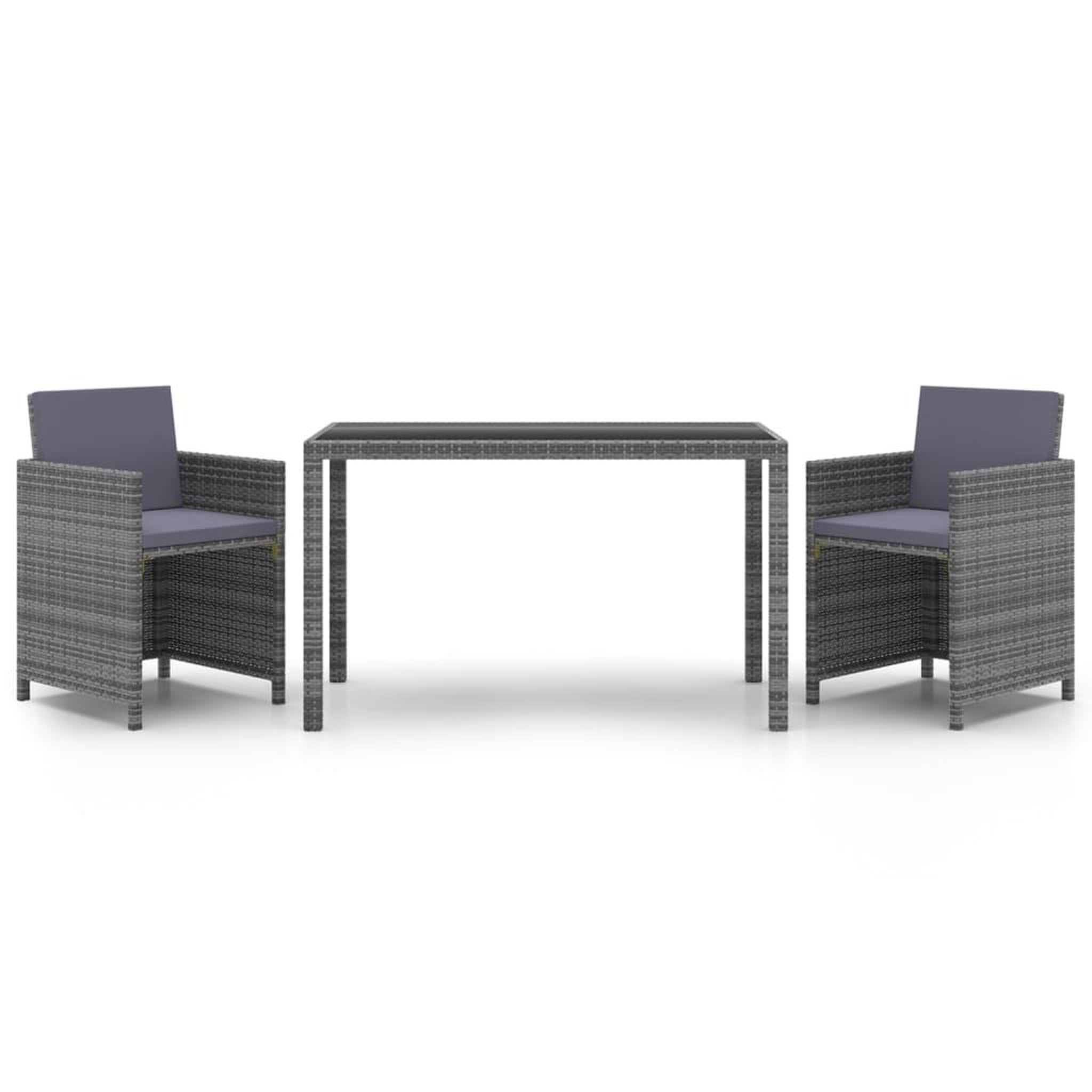 Voir la diapositive 2 : VIDAXL Ensemble a manger de jardin coussins 3pcs Resine tressee Gris