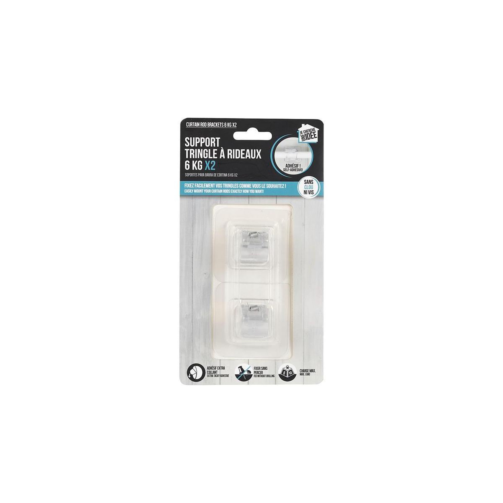 Voir la diapositive 5 : Je cherche une idee Lot de 2 supports de tringle  adhésifs  6cm transparent
