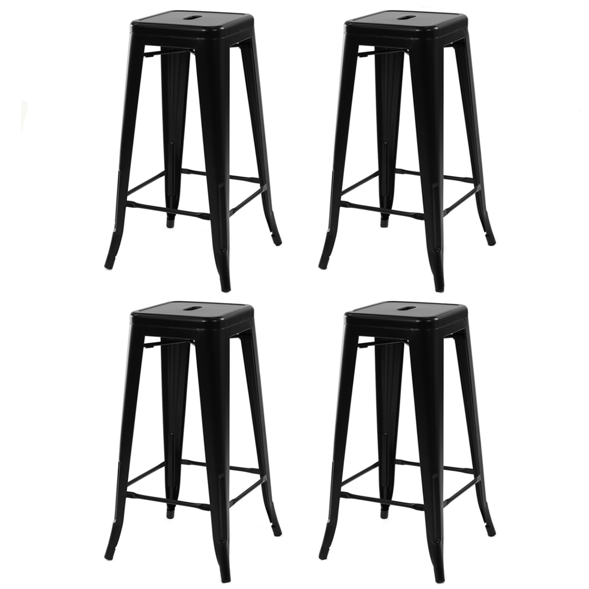 ID MARKET Lot de 4 tabourets de bar LENY métal noir mat empilable aspect brut factory