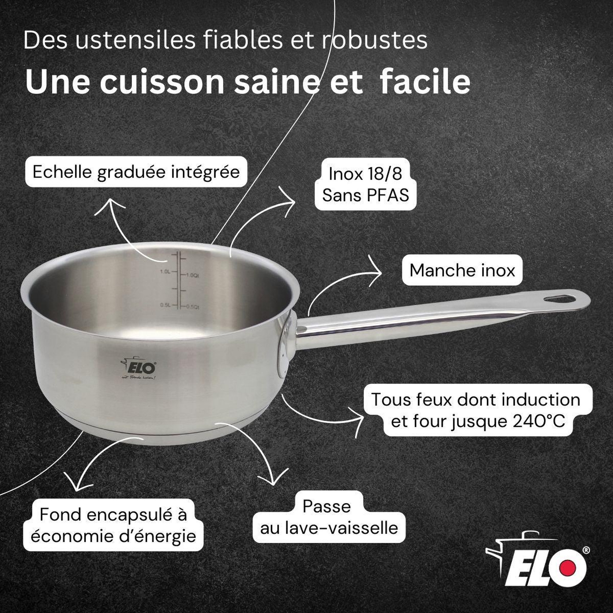 Voir la diapositive 6 : ELO Casserole en inox 16 cm d'1 litre elo profi cuisine