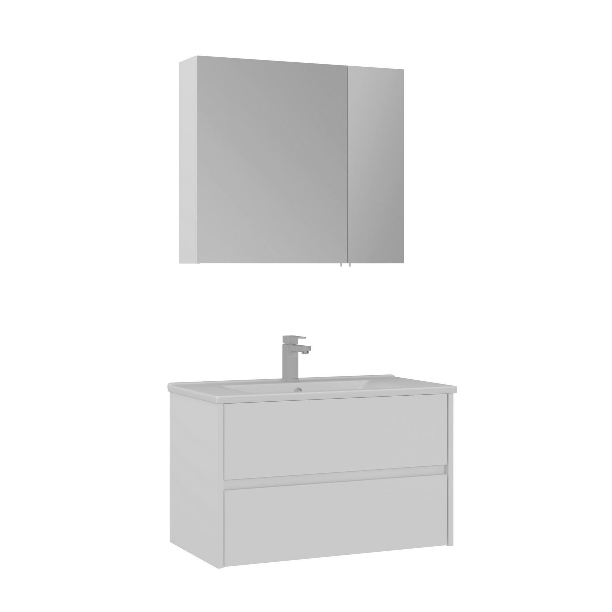 Habitat et Jardin Meuble avec simple vasque et miroir  Side 85 v2  - 85 x 45 x 52 cm - Matte White