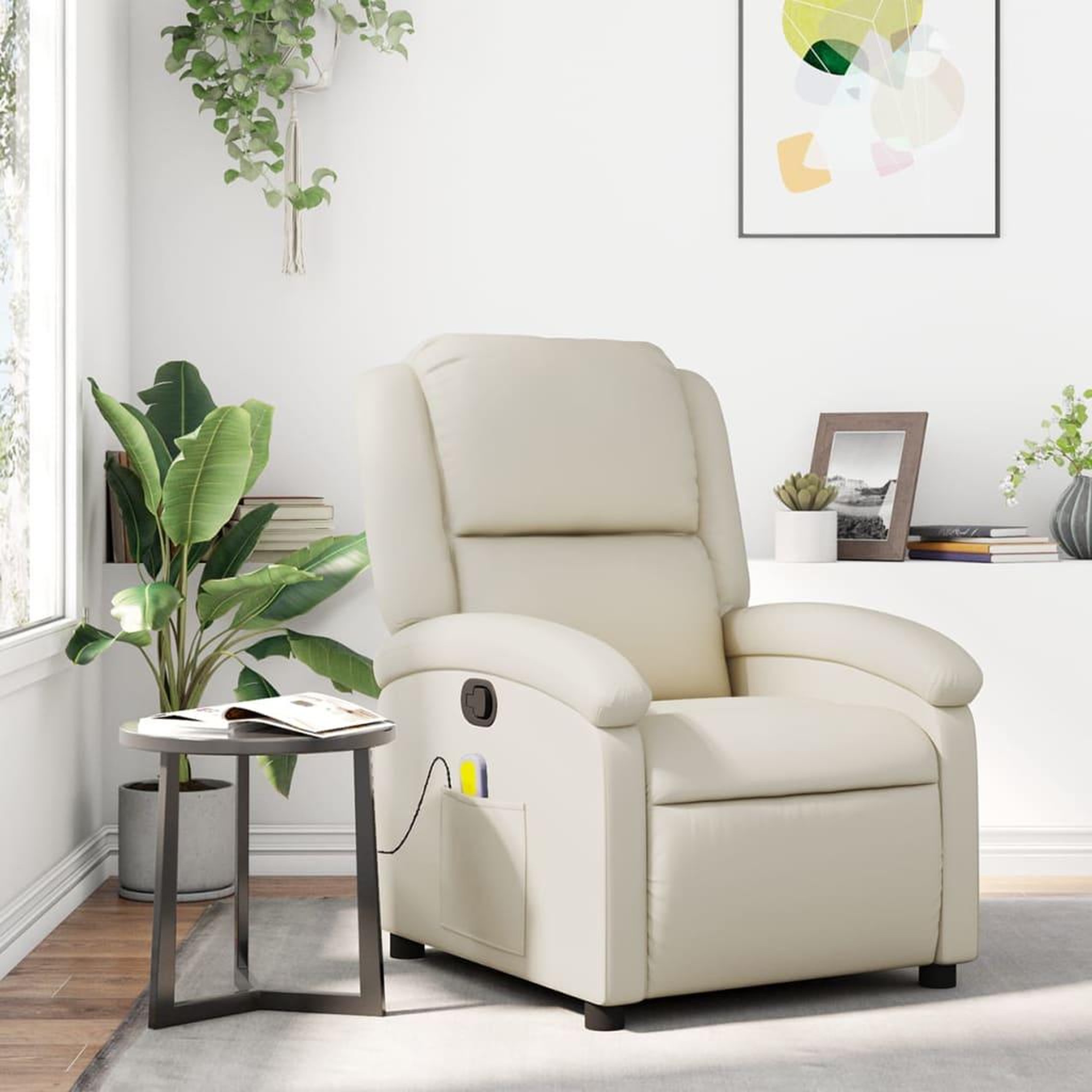 VIDAXL Fauteuil inclinable de massage Creme Similicuir