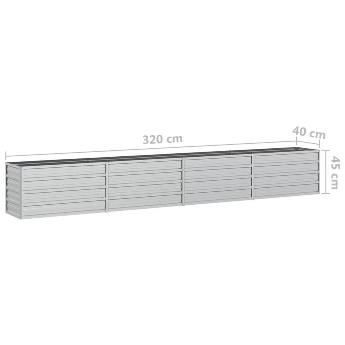 VIDAXL Lit sureleve de jardin 320x40x45 cm Acier galvanise Argente