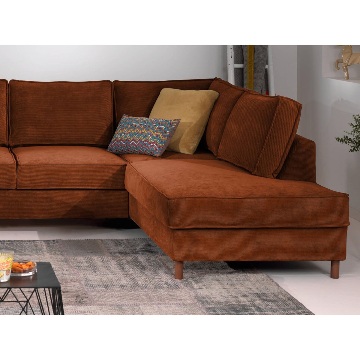 LISA DESIGN Jake - canapé panoramique d'angle droit - convertible avec coffre - 7 places - en velours côtelé