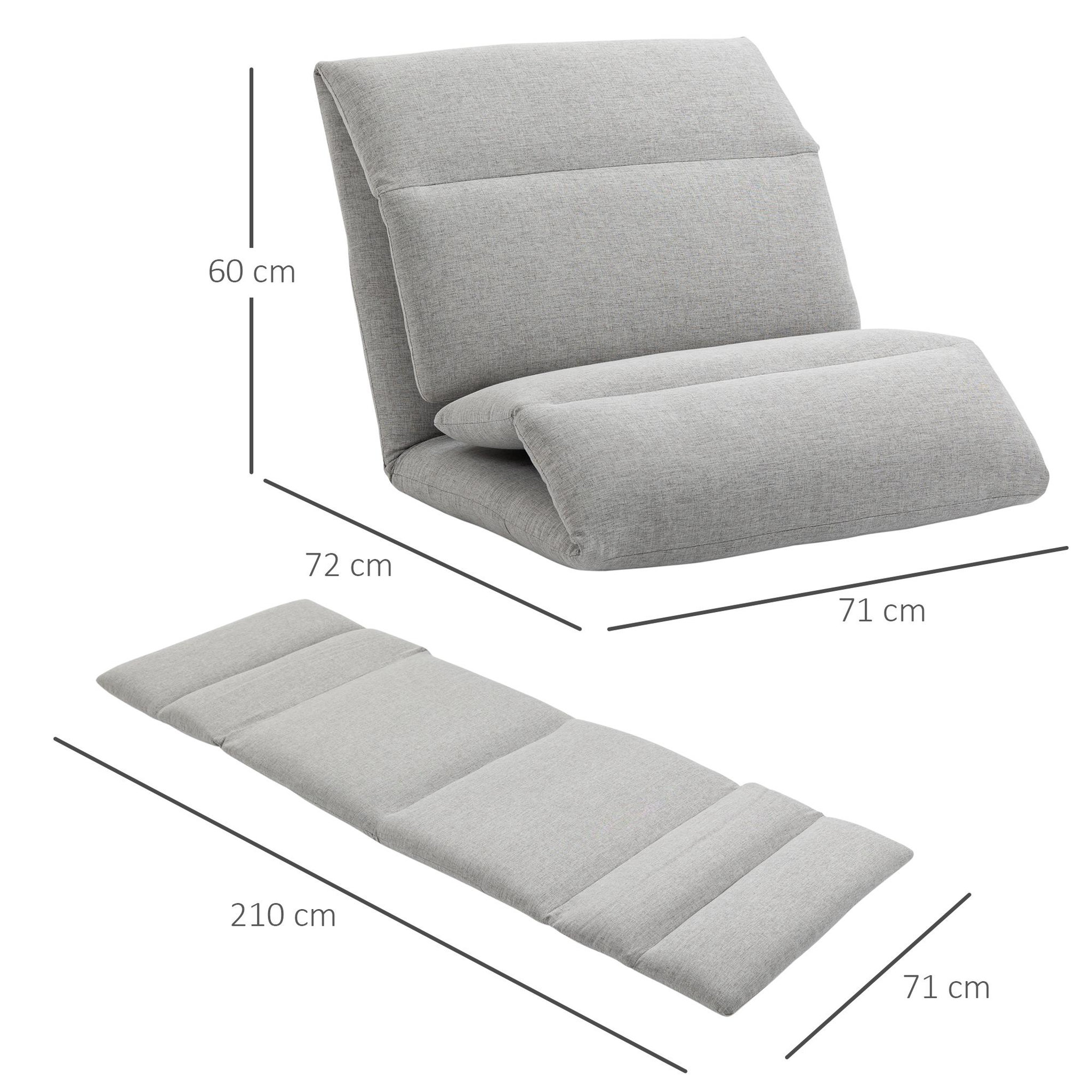 Voir la diapositive 3 : HOMCOM Fauteuil convertible fauteuil paresseux grand confort inclinaison dossier multipositions 90°-180° acier tissu gris clair