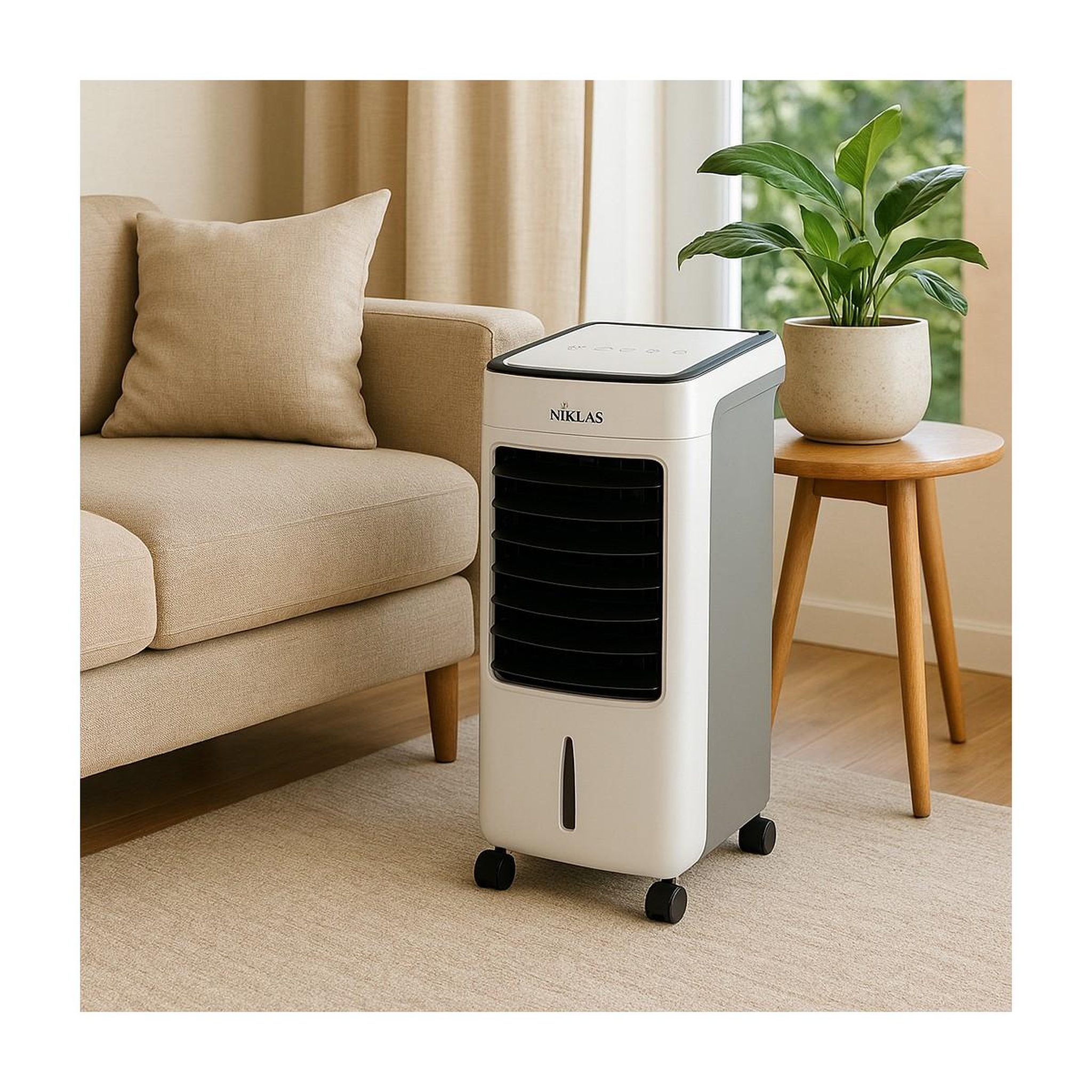 Voir la diapositive 3 : NIKLAS Ventilateur Rafraichisseur d'air mobile 80W Télécommande Bac 5 Litres 3 vitesses ICEBERG NIKLAS