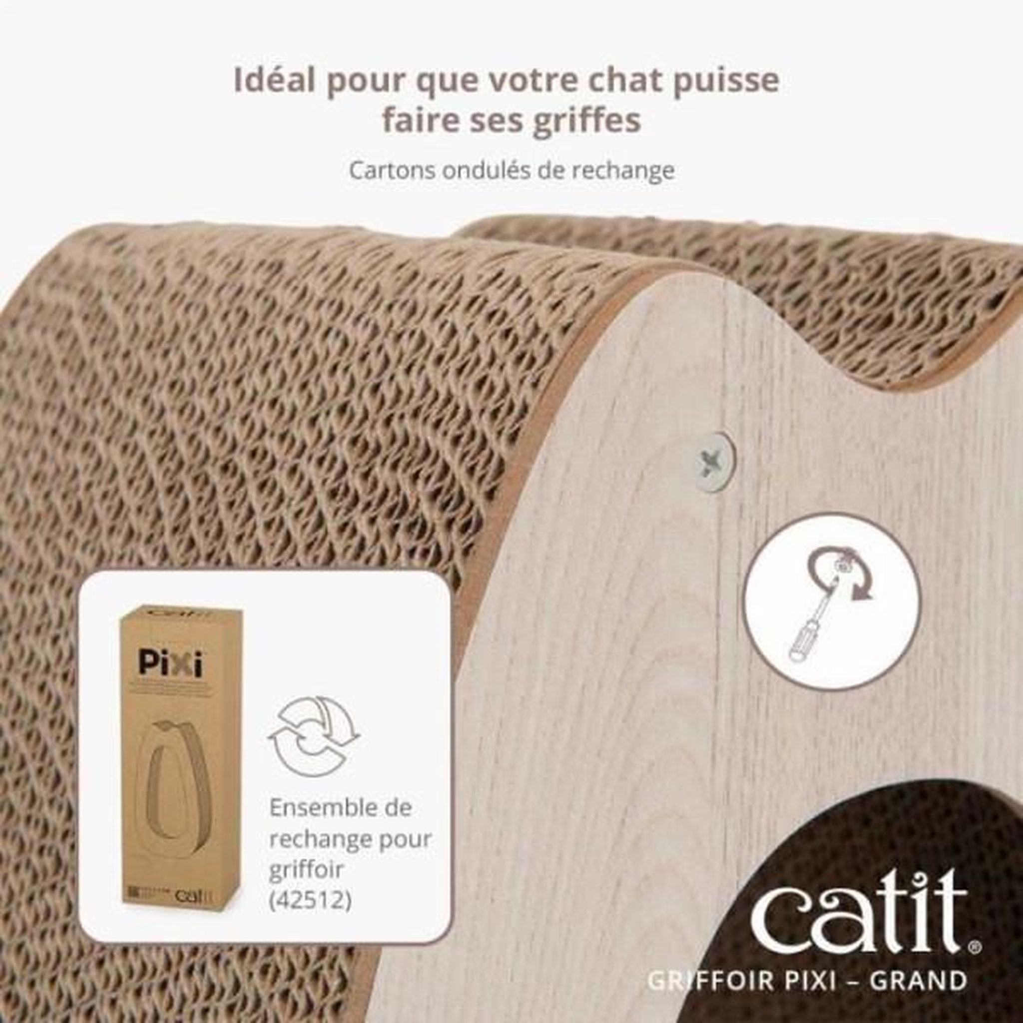 Voir la diapositive 4 : MARKET24 Griffoir pour chat - CATIT - Pixi Grand - Avec balle en tissu et plume - Aspect chene naturel