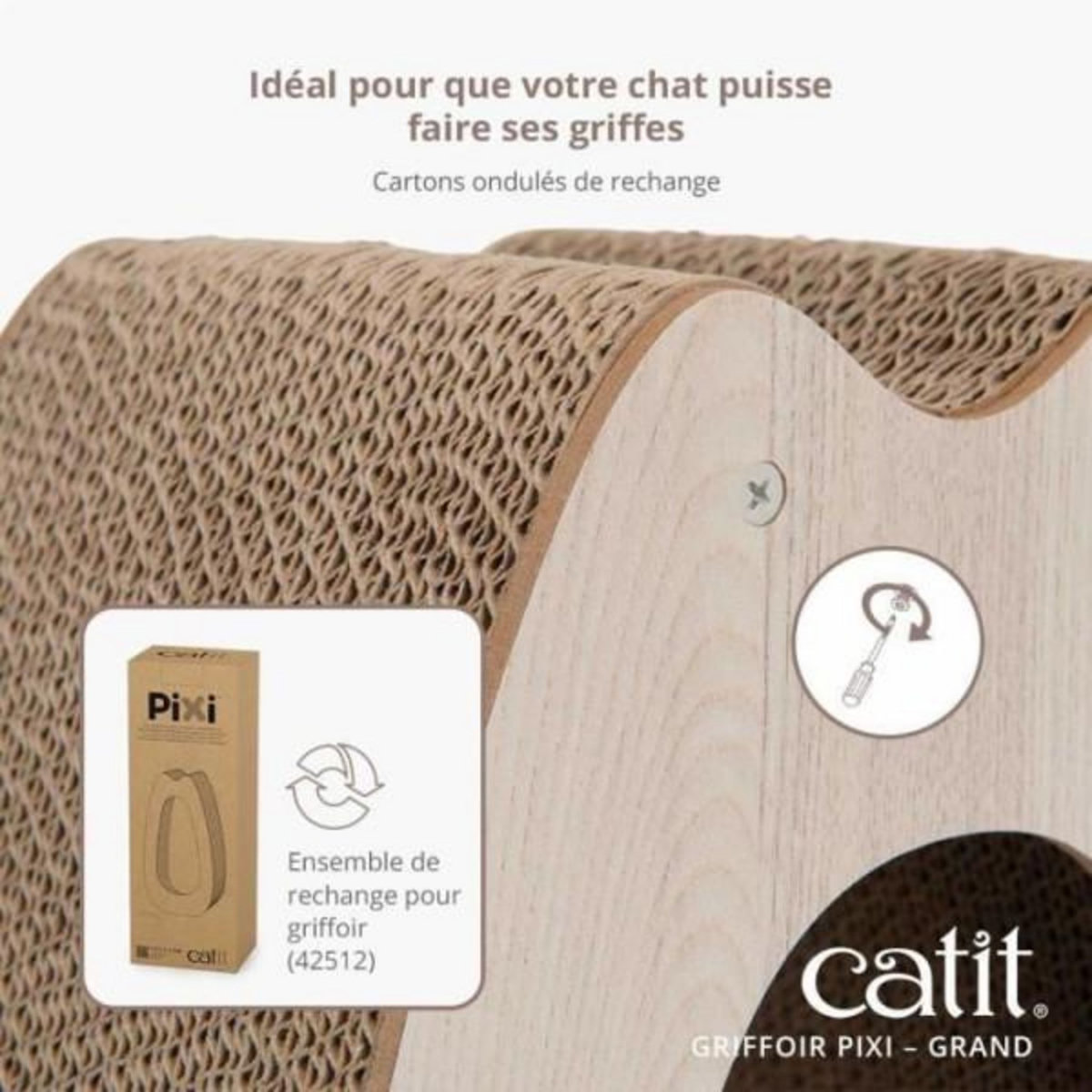 MARKET24 Griffoir pour chat - CATIT - Pixi Grand - Avec balle en tissu et plume - Aspect chene naturel