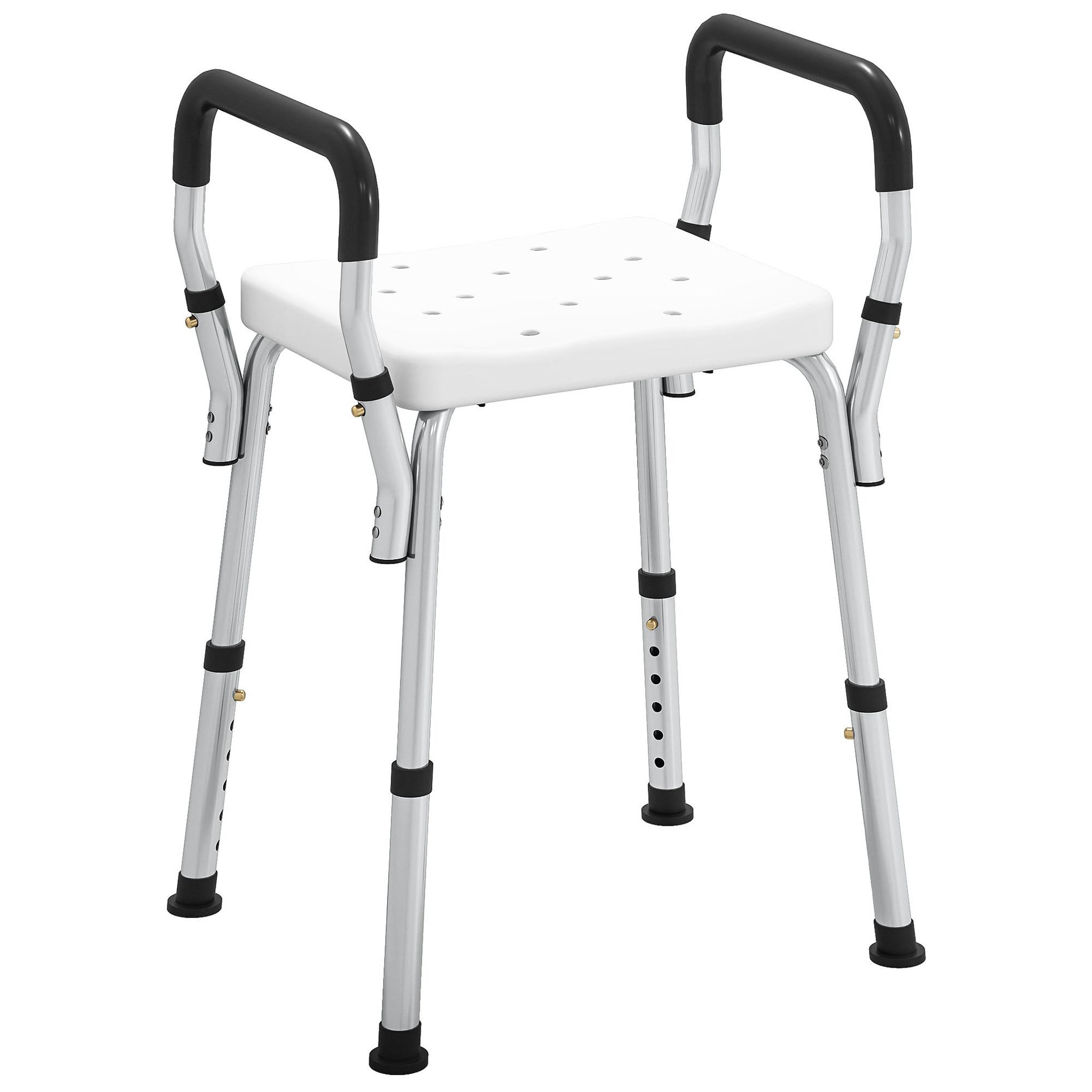 Voir la diapositive 5 : HOMCOM Chaise de douche hauteur réglable aluminium antirouille blanc
