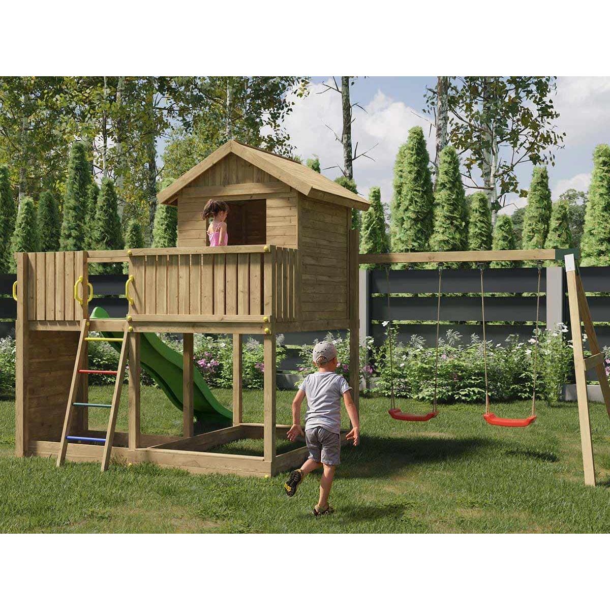 Fungoo Aire de jeux Galaxy L avec balançoire double - Fungoo