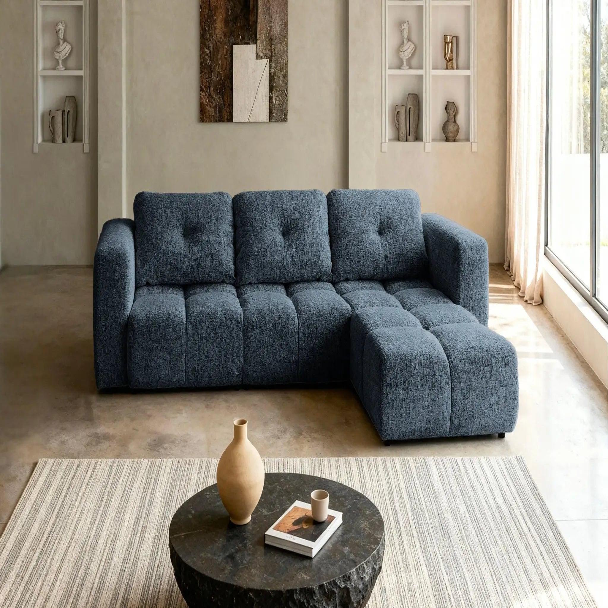 Voir la diapositive 3 : CASANOVA PARIS Romy 4 places - canapé d'angle convertible tissu chenille 4 places
