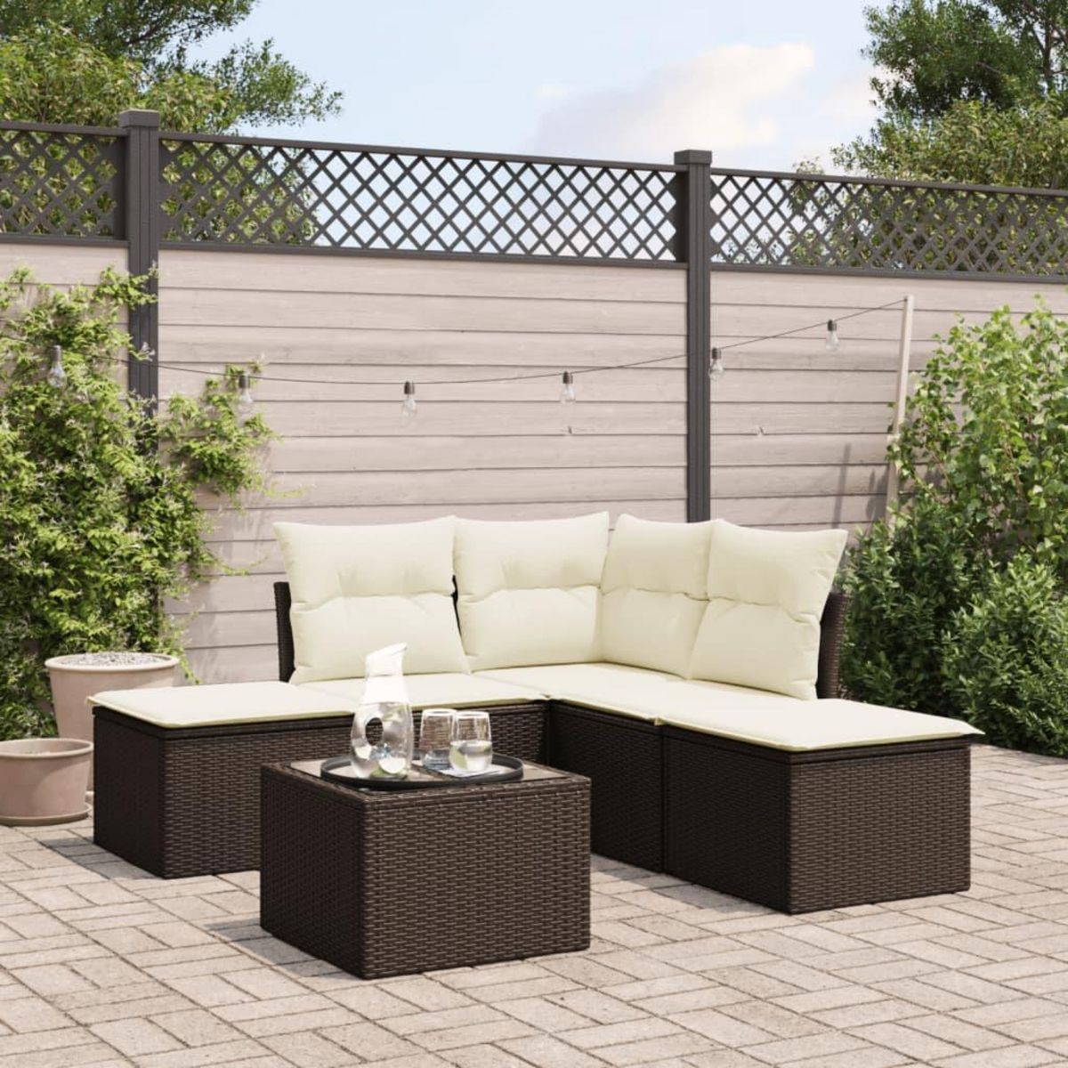 VIDAXL Salon de jardin avec coussins 6 pcs marron resine tressee