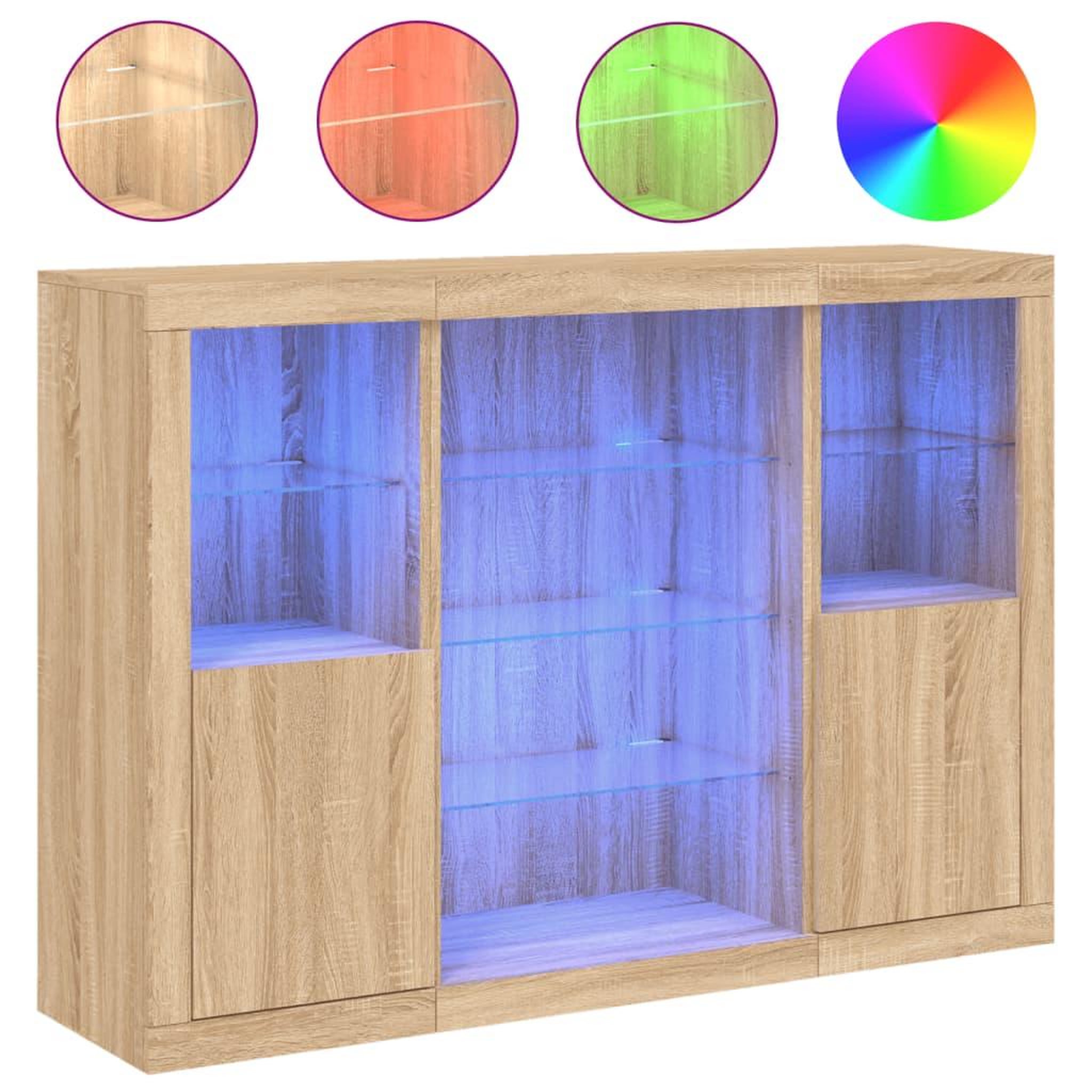 Voir la diapositive 2 : VIDAXL Buffets avec lumieres LED 3 pcs chene sonoma bois d'ingenierie