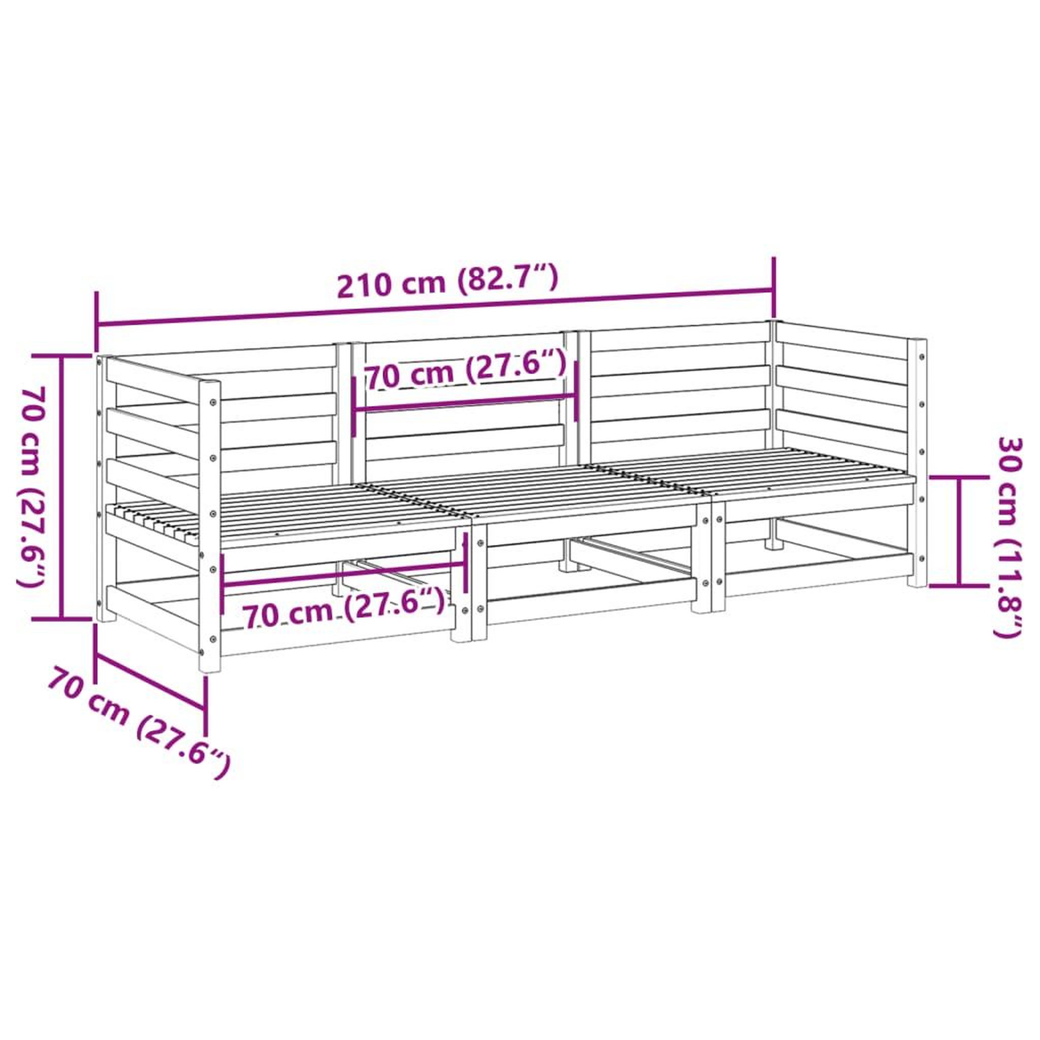Voir la diapositive 6 : VIDAXL Salon de jardin 3 pcs bois de pin massif