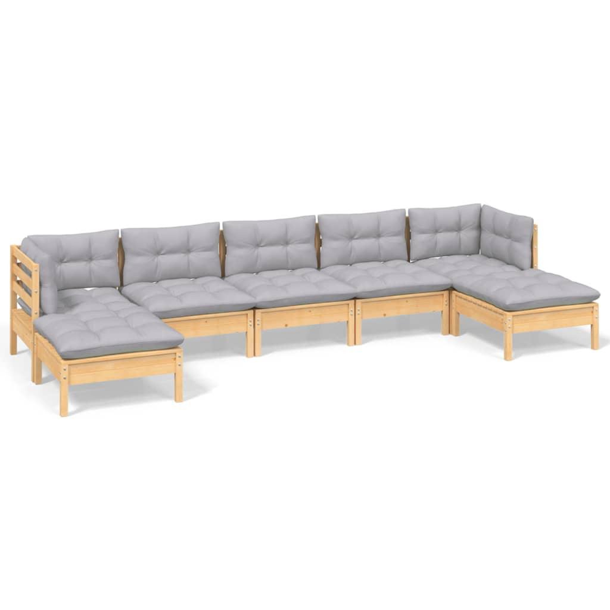 Voir la diapositive 2 : VIDAXL Salon de jardin 7 pcs avec coussins gris bois de pin