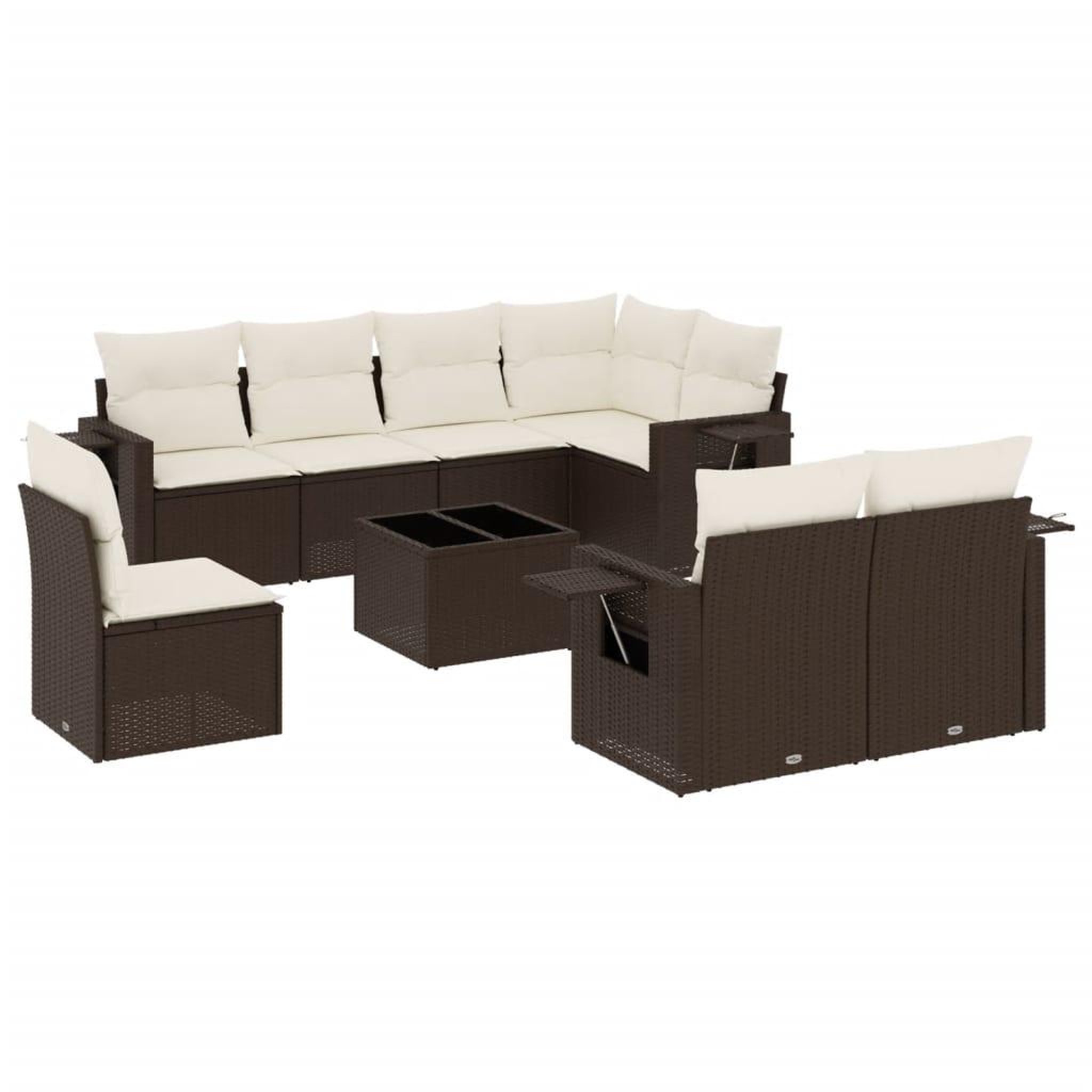 Voir la diapositive 2 : VIDAXL Salon de jardin avec coussins 9 pcs marron resine tressee
