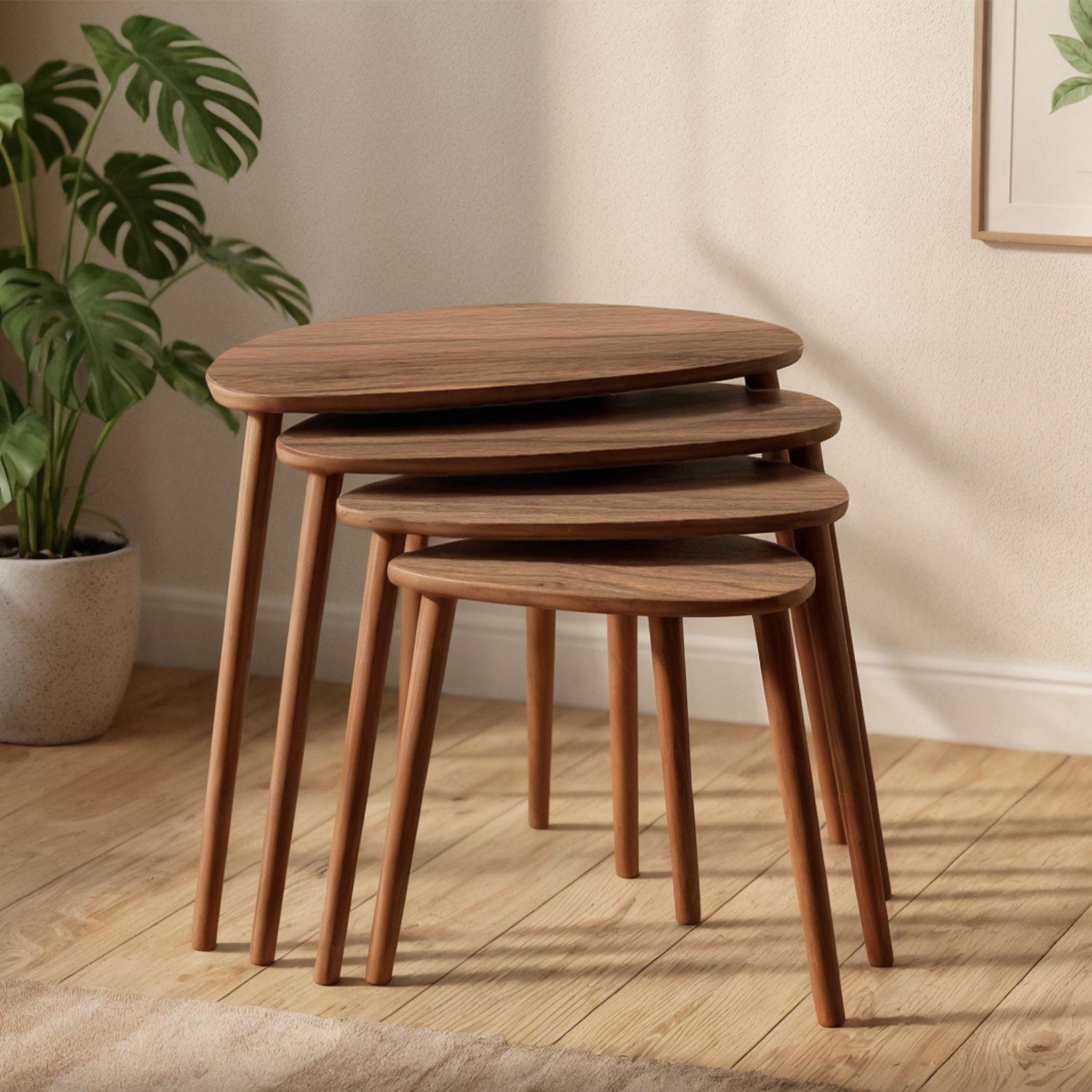 Voir la diapositive 2 : Habitat et Jardin Table gigogne (4 pièces) en bois  nora  68 x 45 x 55 cm - noyer
