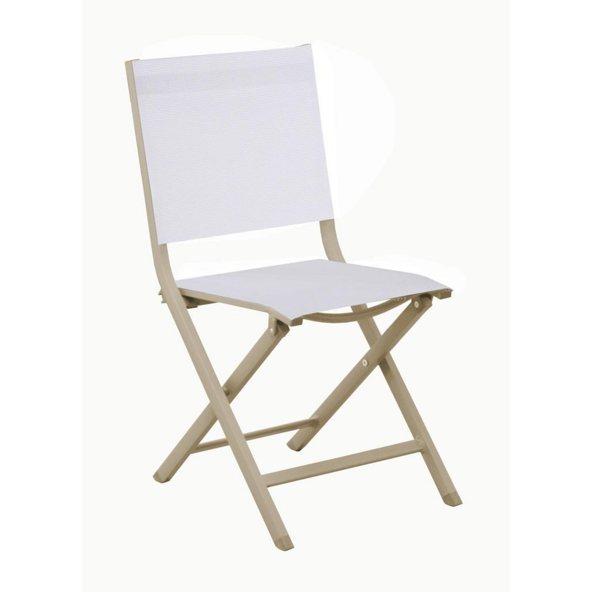 Proloisirs Chaise pliante - THEMA - Aluminium époxy sand - Toile TPEP chiné blanc