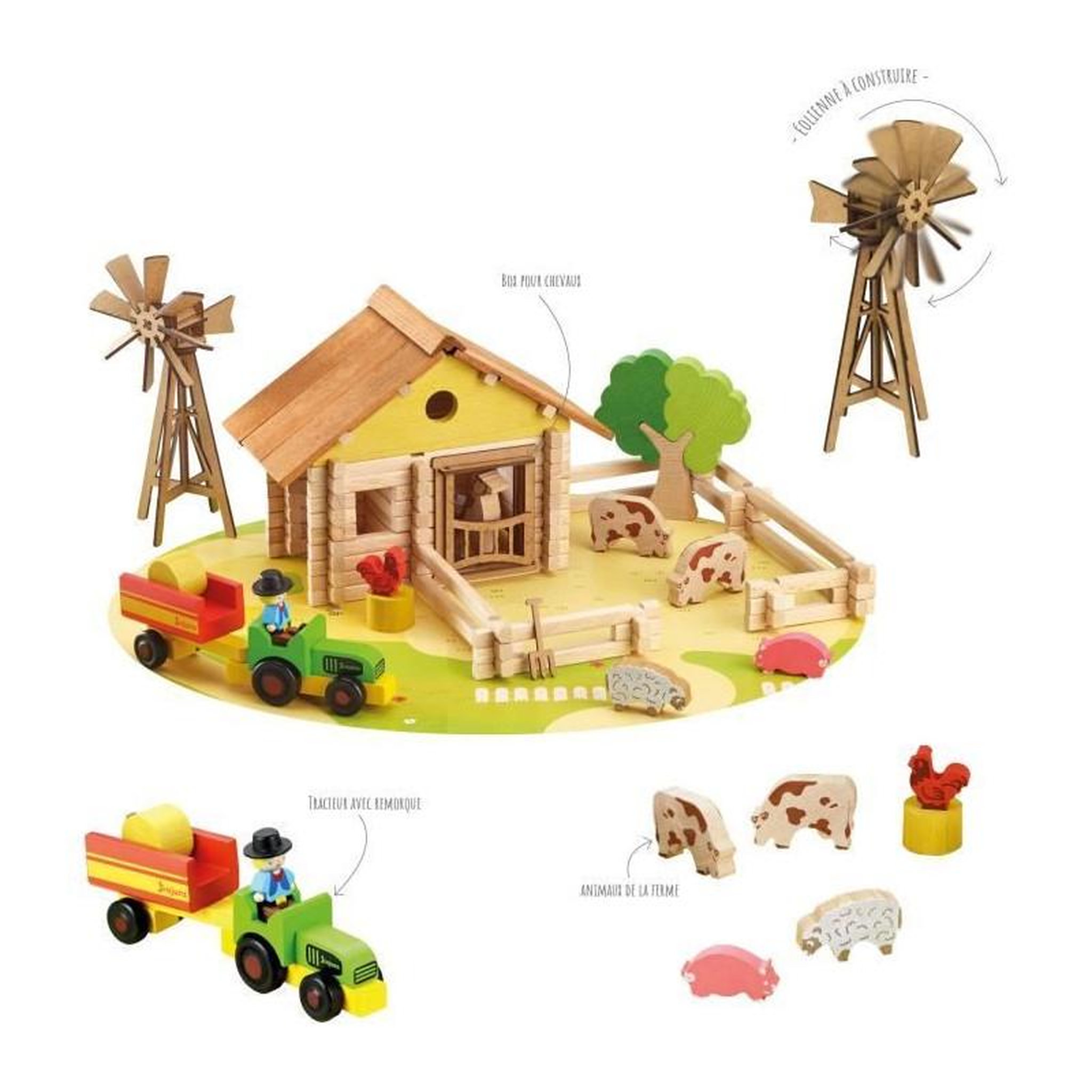 JeuJura Ma ferme en bois - Jeu de construction - JEUJURA - 145 pieces
