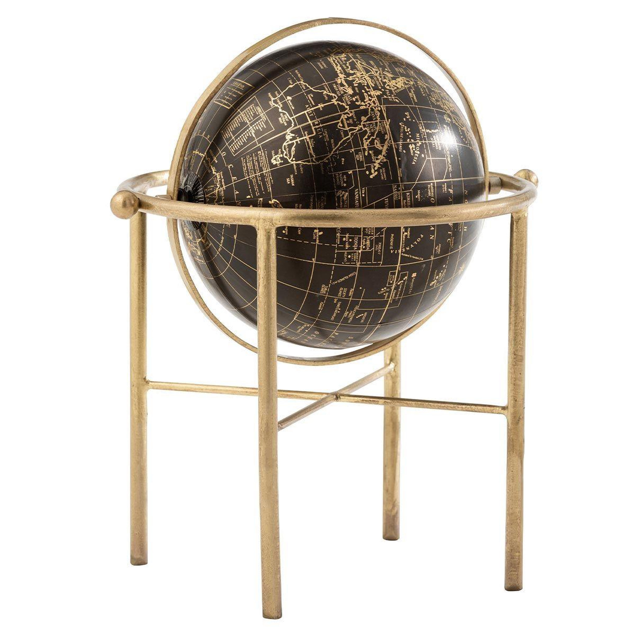 Voir la diapositive 1 : J-LINE Globe terrestre sur pied  vintage  36cm or & noir