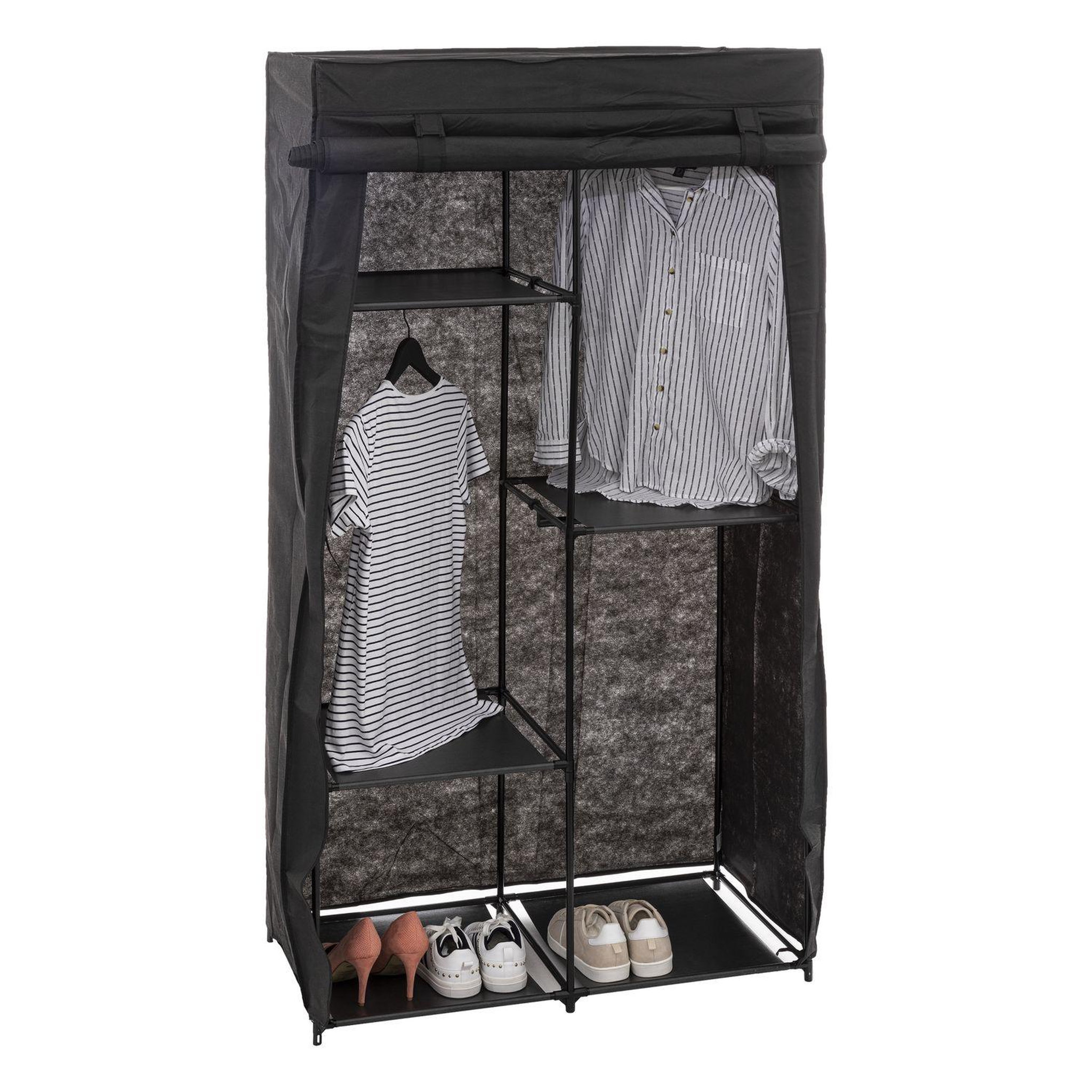 Voir la diapositive 2 : FIVE Armoire en tissu modulable avec 3 penderies et 5 étagères - noir