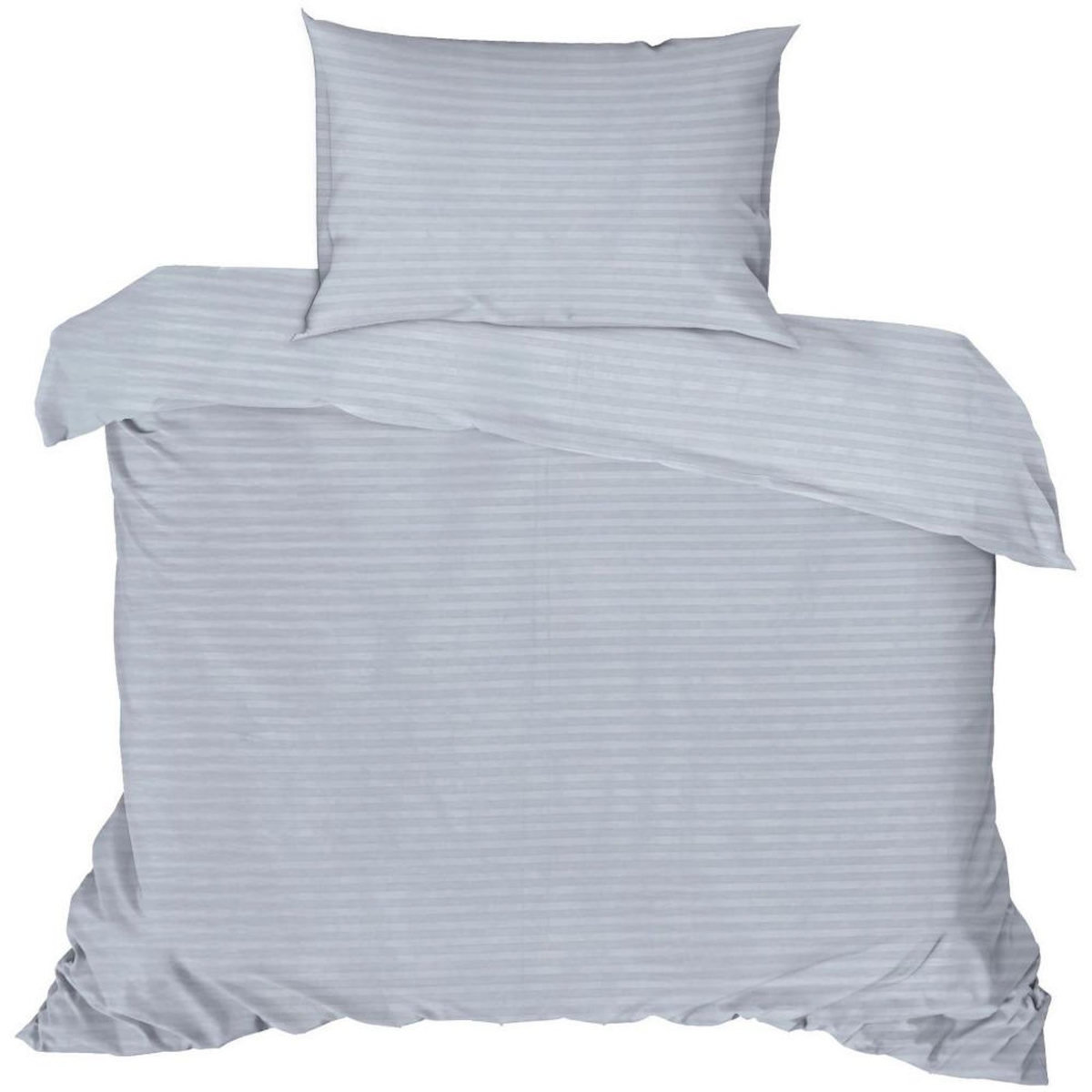 GENERIQUE Parure de lit - 1 housse de couette 140 x 200cm + 1 taies d'oreiller 60 x 60 cm - Satin - Imprimé rayures Gris