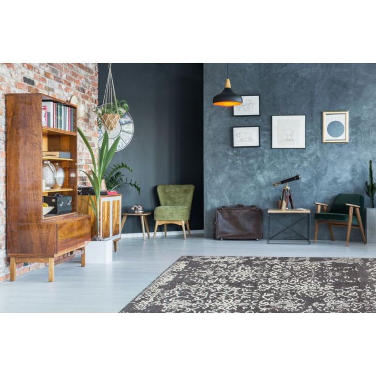 Paris Prix Tapis Jacquard Vintage  River  Gris & Anthracite