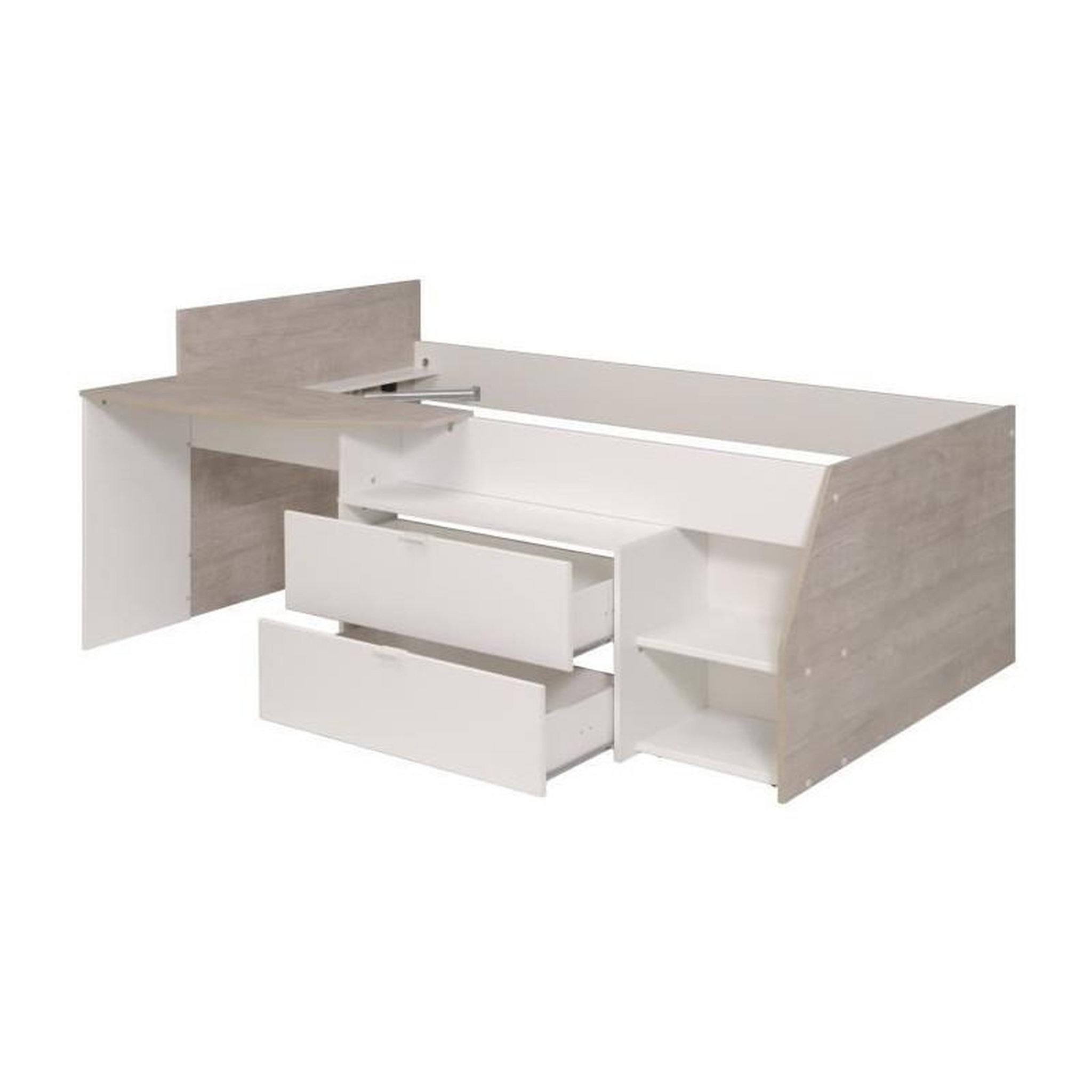 Voir la diapositive 5 : PARISOT KIM Lit combine enfant contemporain decor chene silex et blanc - l 90 x L 190 ou 200 cm