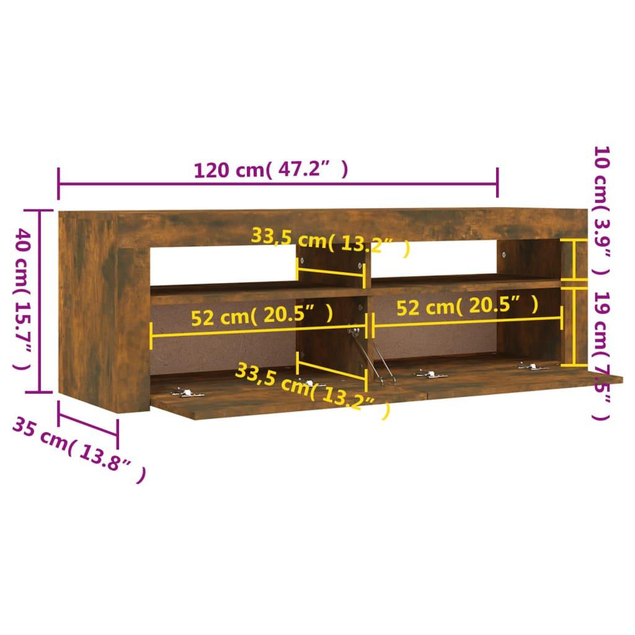 Voir la diapositive 6 : VIDAXL Meuble TV avec lumieres LED Chene fume 120x35x40 cm