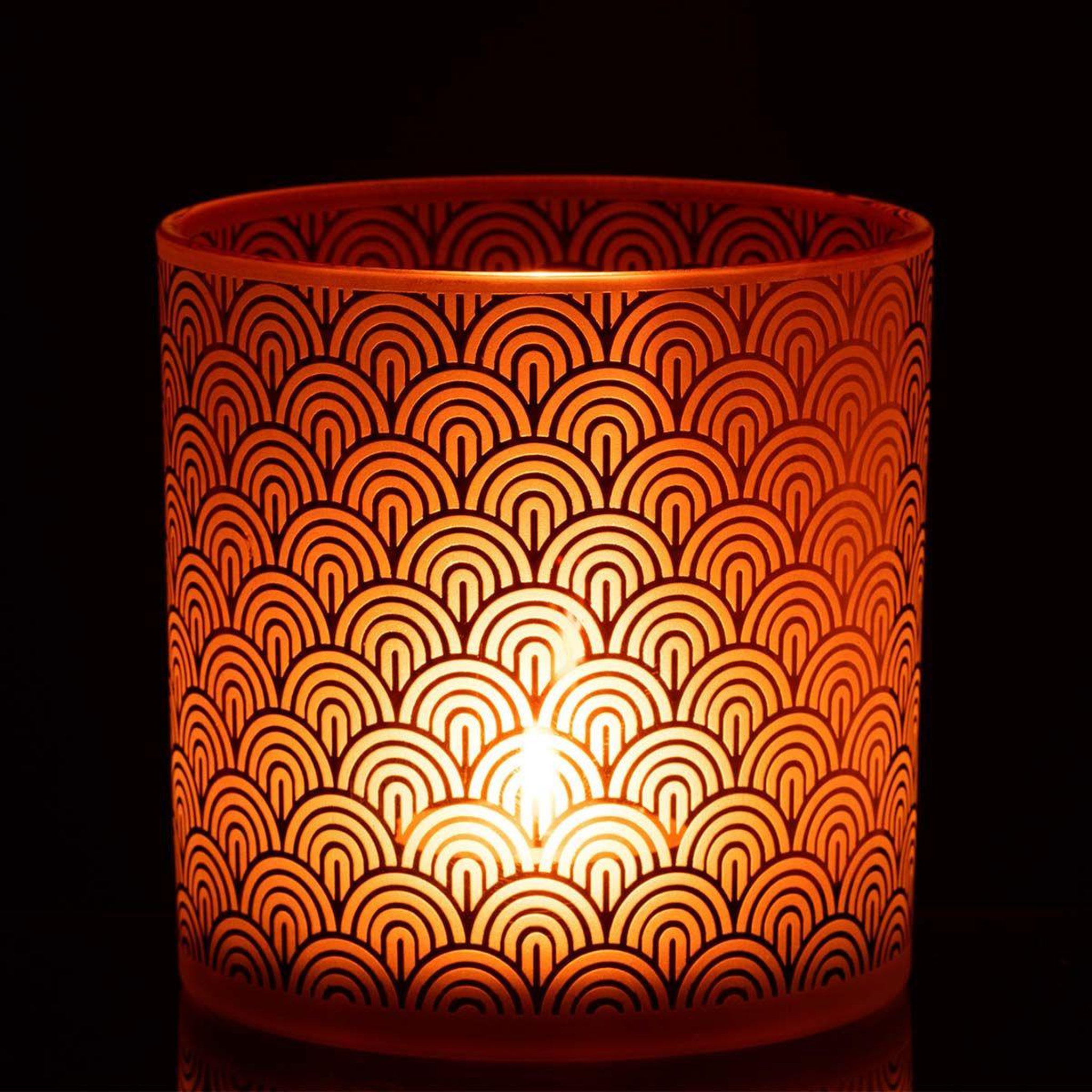 Voir la diapositive 3 : J-LINE Photophore déco en verre  arc  15cm orange