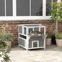 Voir la diapositive 2 : PAWHUT Maison niche chat sur pied - 2 niveaux, 2 portes, terrasse abritée, fenêtre - bois gris blanc