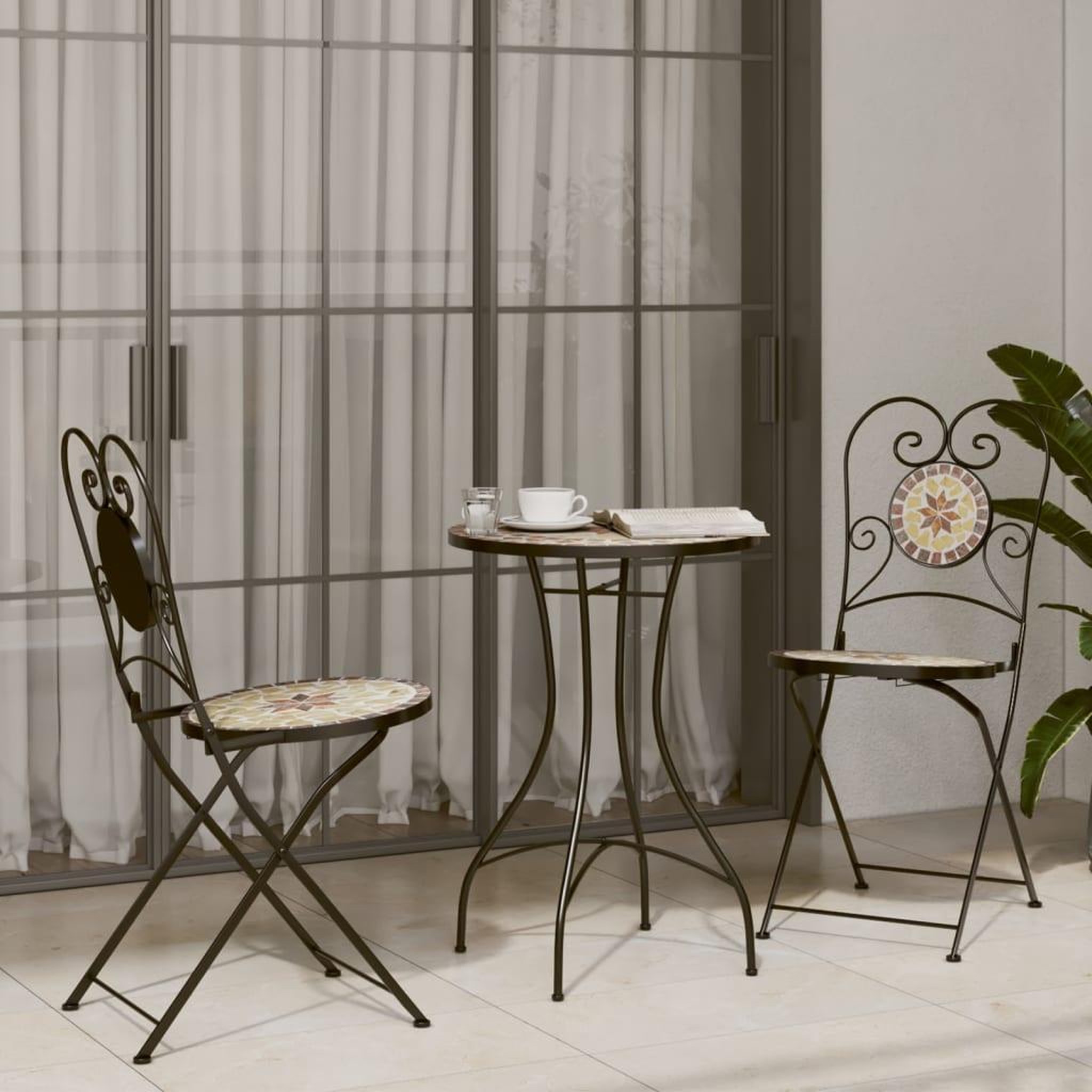 VIDAXL Ensemble de bistro mosaïque terre cuite blanc fer et ceramique