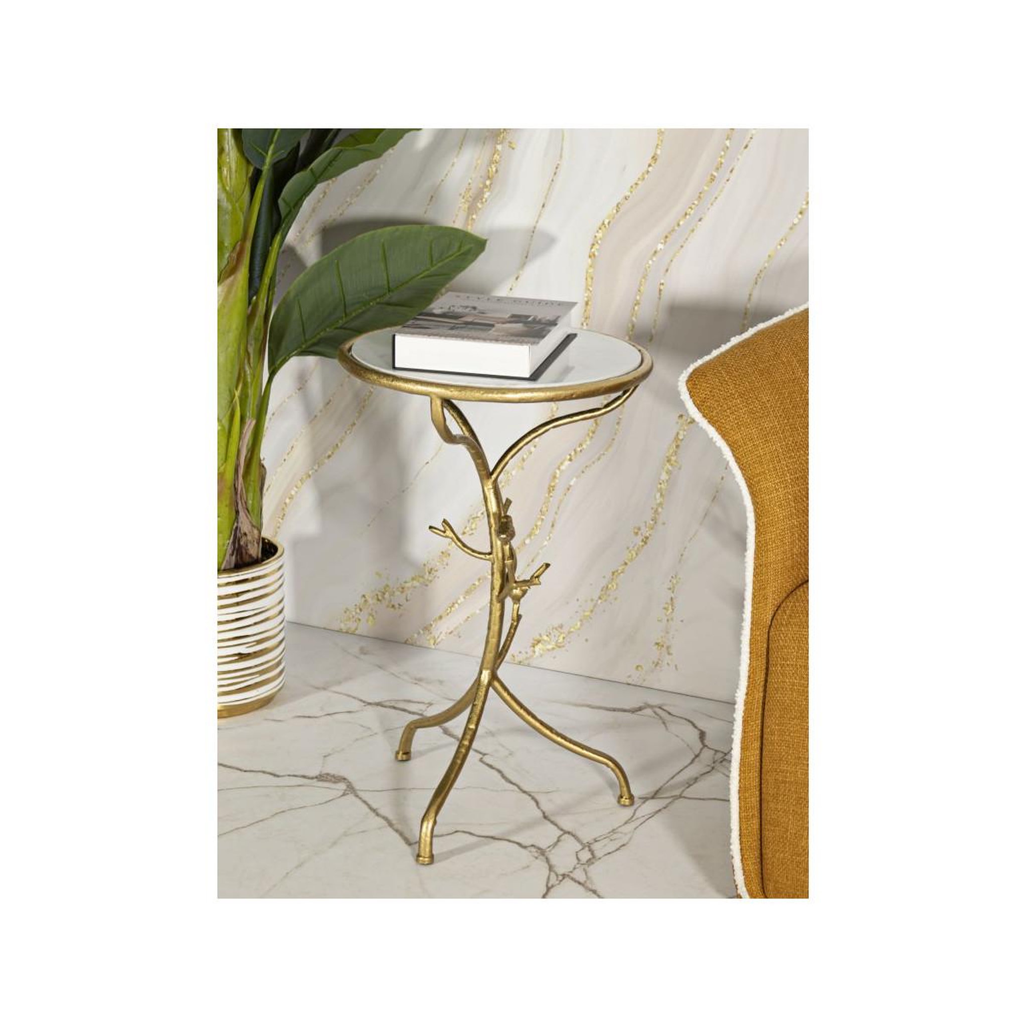 Voir la diapositive 6 : Paris Prix Table d'appoint en marbre  birds  60cm or