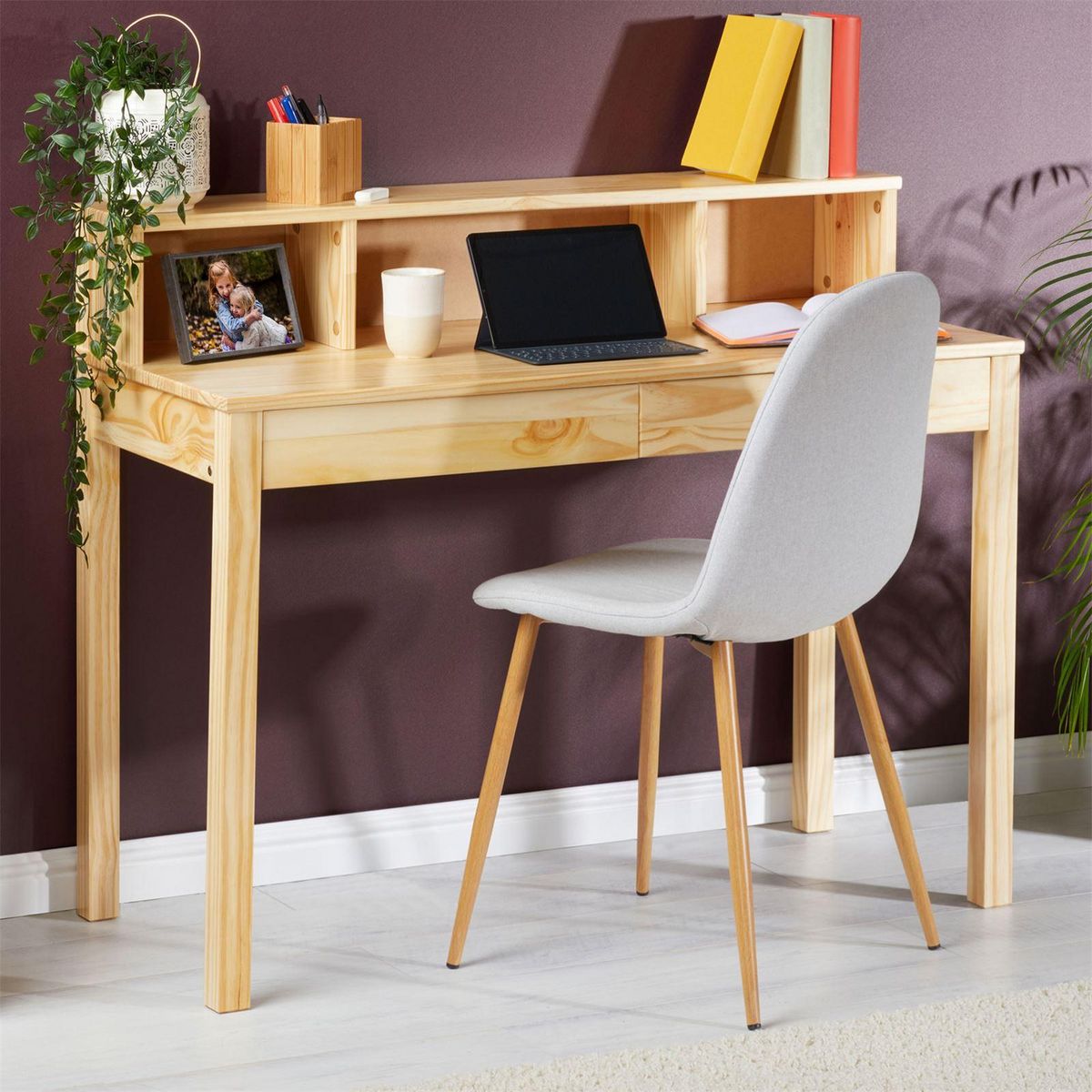 IDIMEX Bureau LENNOX, avec 2 tiroirs et 3 niches, en pin massif