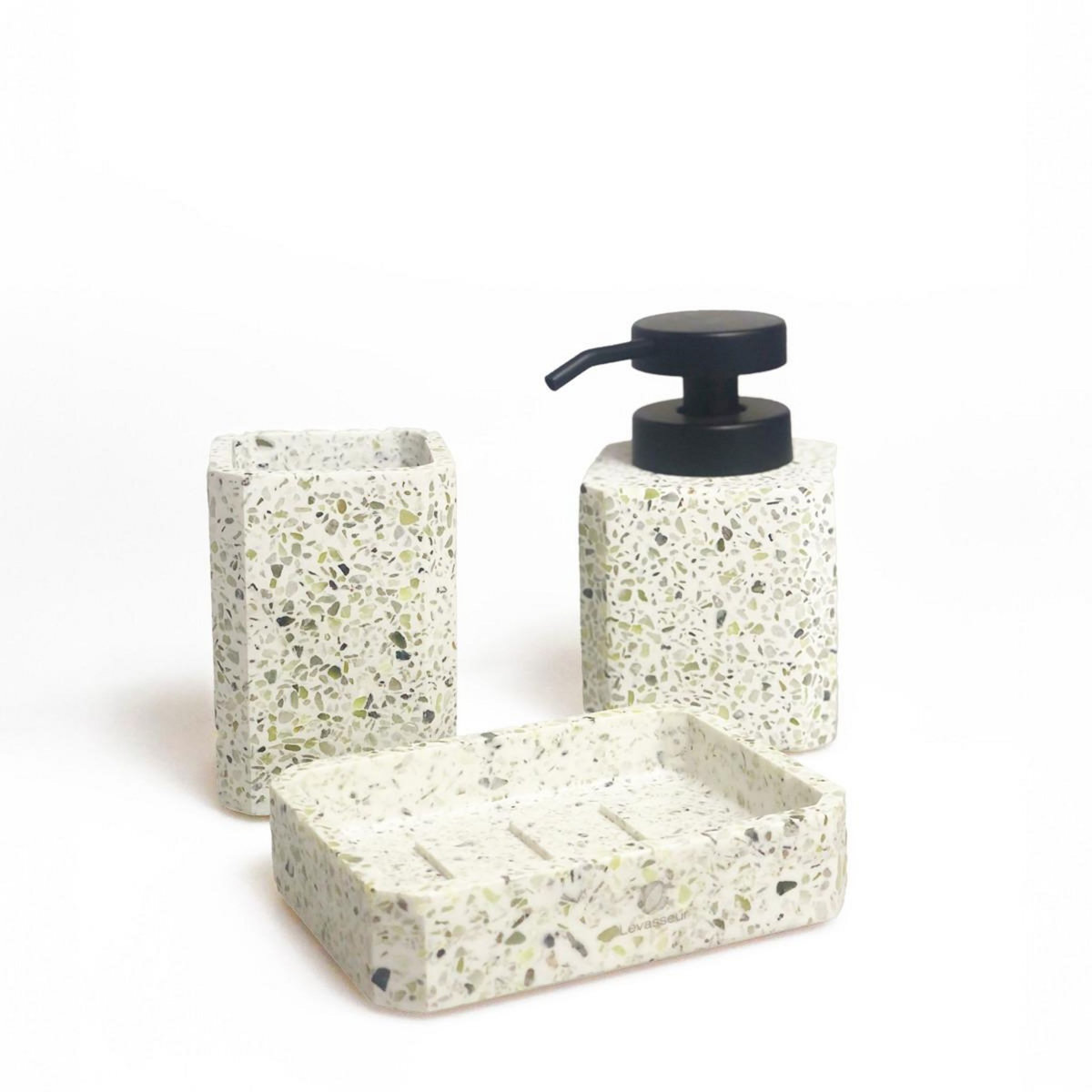 GUY LEVASSEUR Set salle de bain terrazzo 3 pièces polyrésine vert