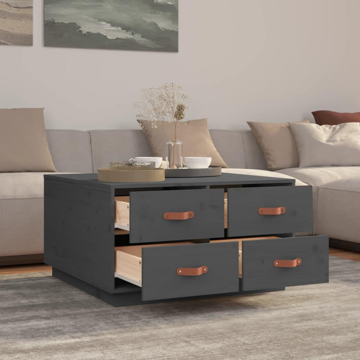VIDAXL Table basse Gris 80x80x45 cm Bois massif de pin