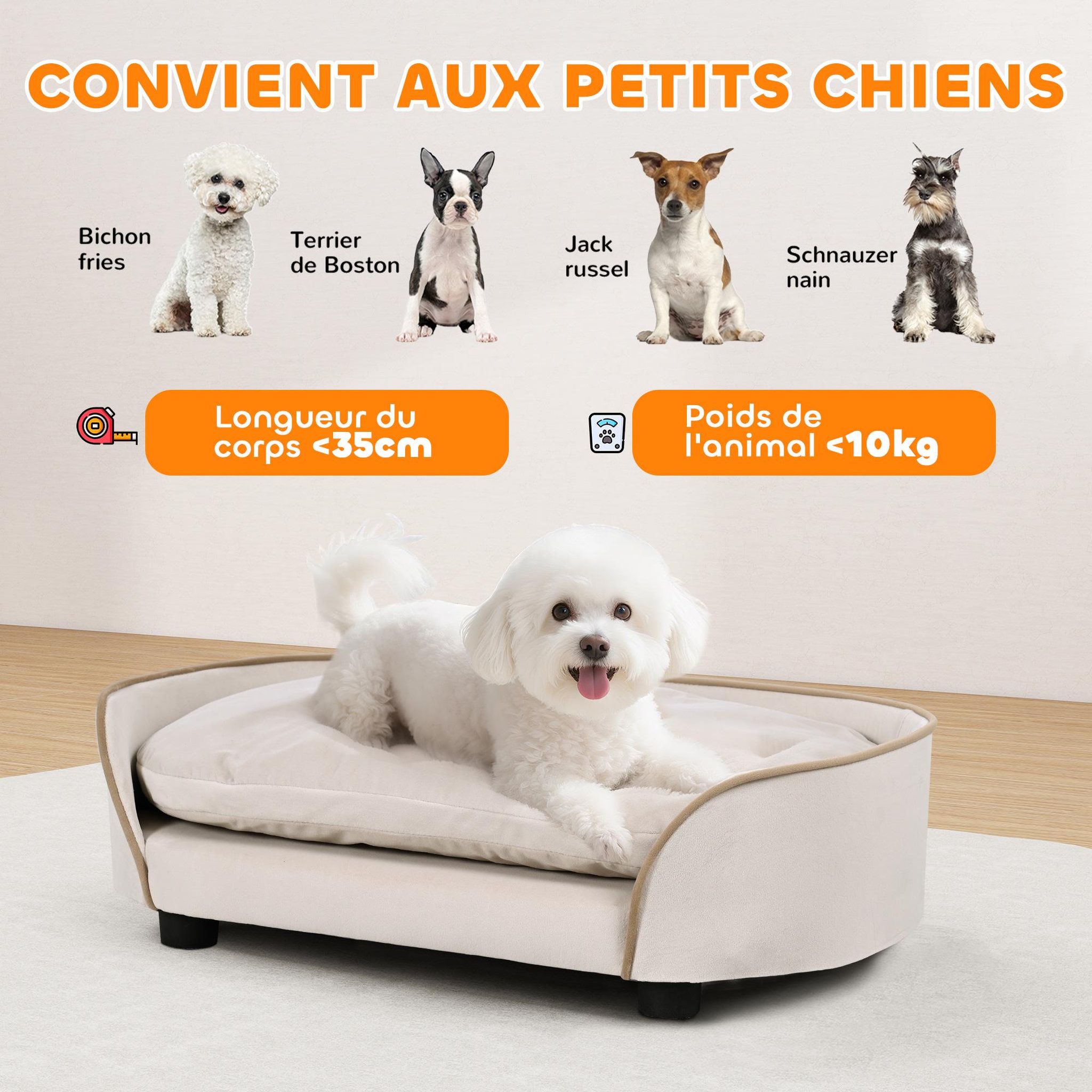 Voir la diapositive 4 : PAWHUT Canapé pour chien coussin amovible déhoussable velours beige