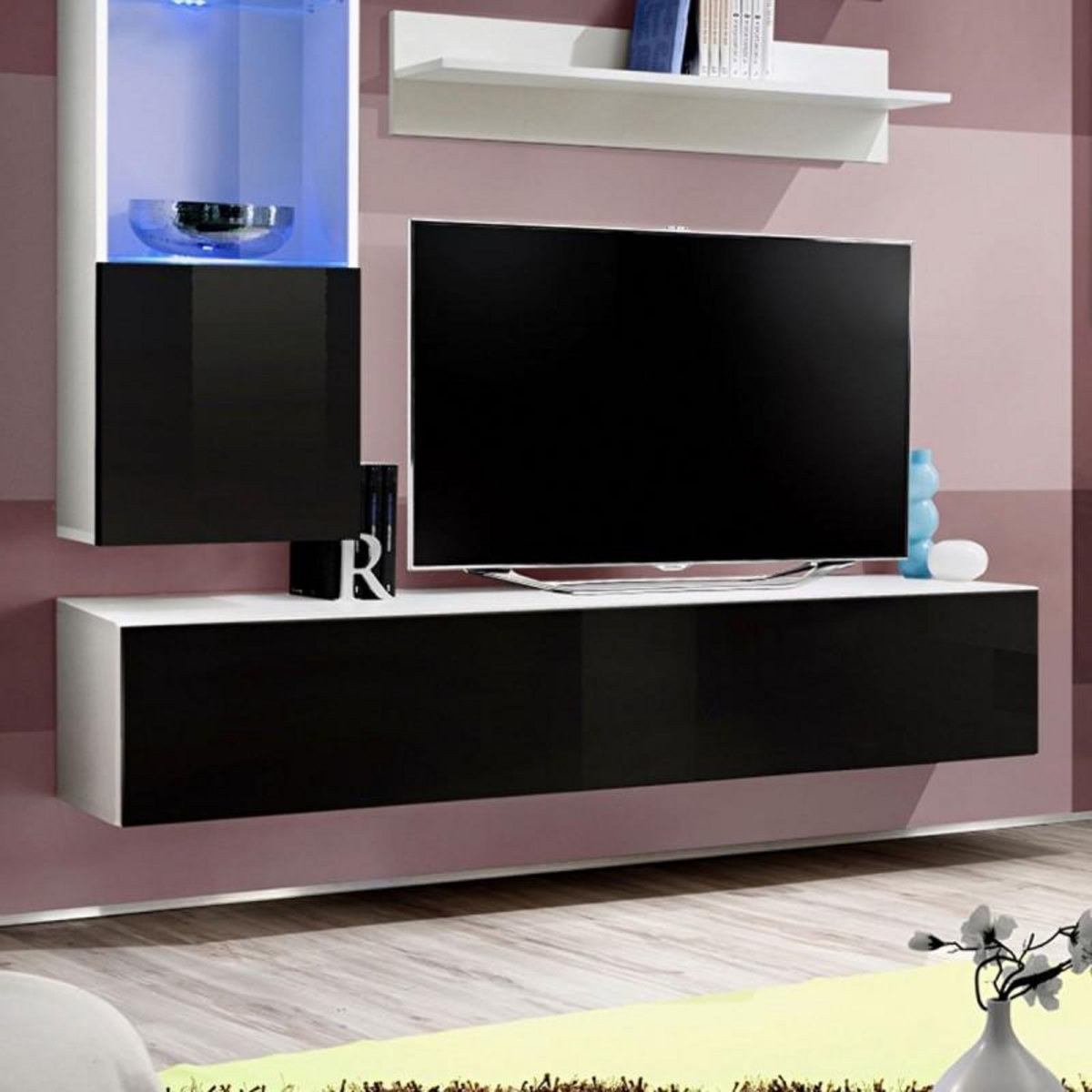 Paris Prix Meuble TV Mural Design  Fly III  170cm Noir & Blanc