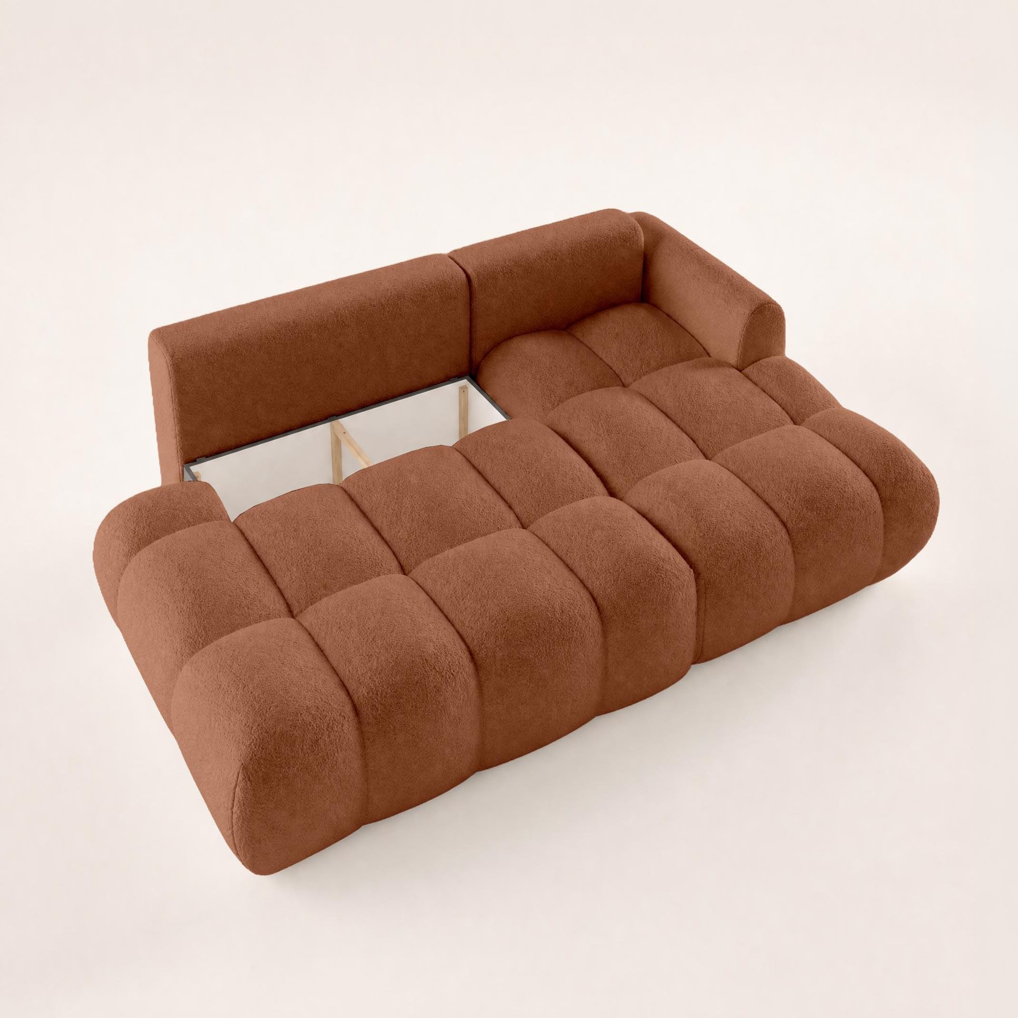 Voir la diapositive 5 : BEST MOBILIER Yulin - canapé d'angle ouvert droit 4 places convertible avec coffre en tissu bouclette