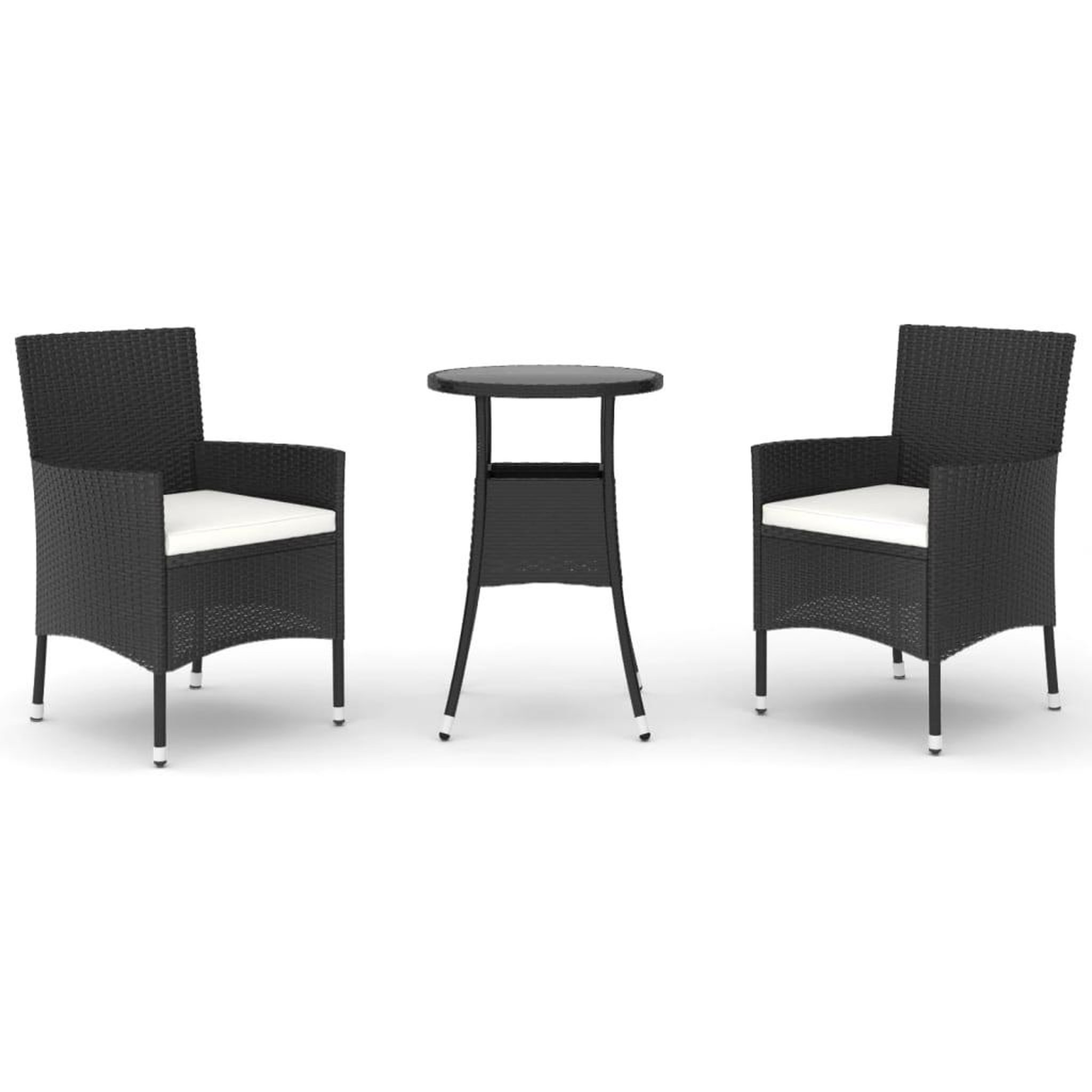 Voir la diapositive 2 : VIDAXL Ensemble de bistro de jardin 3 pcs coussins noir poly rotin