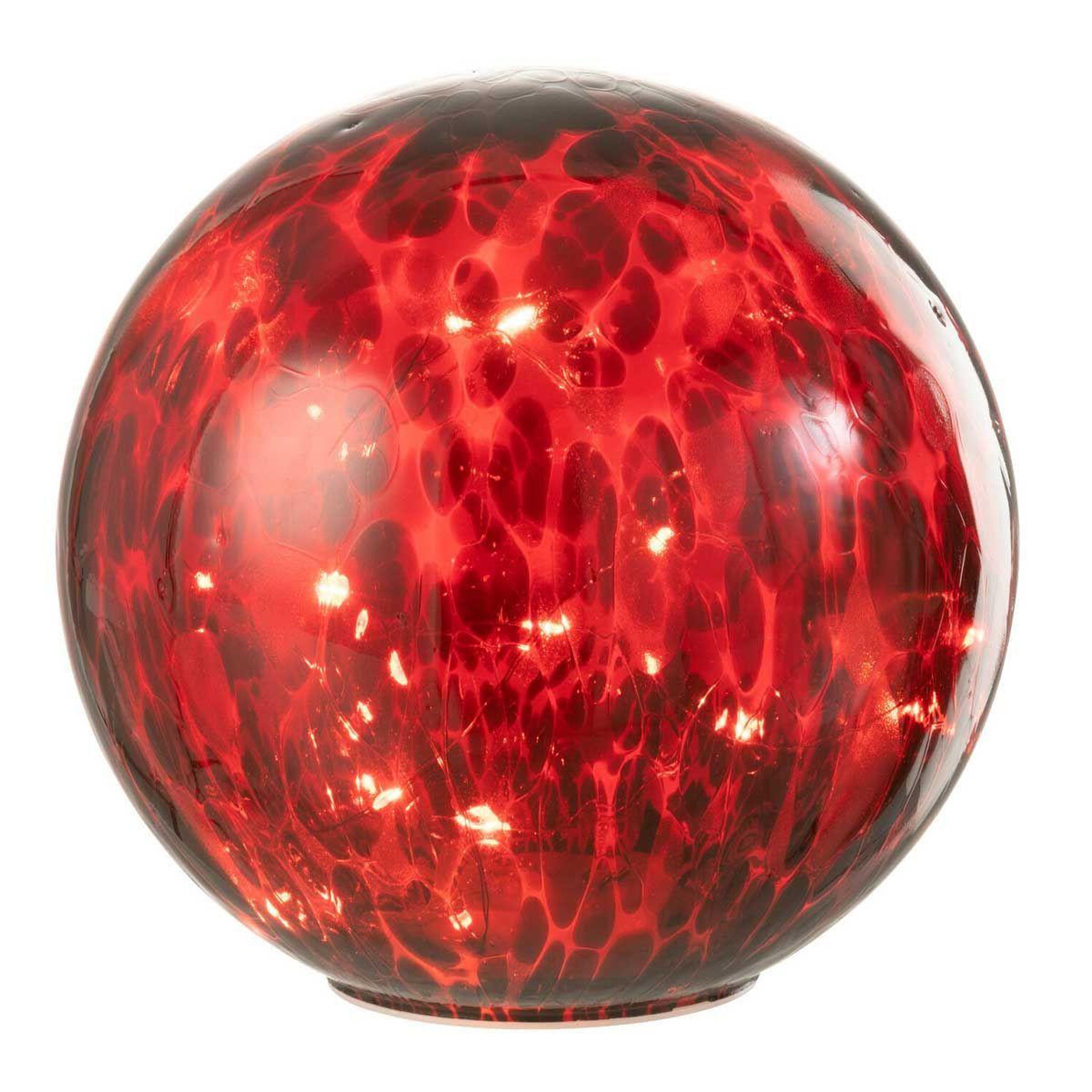 Voir la diapositive 2 : J-LINE Boule led en verre tacheté  preston  20cm rouge