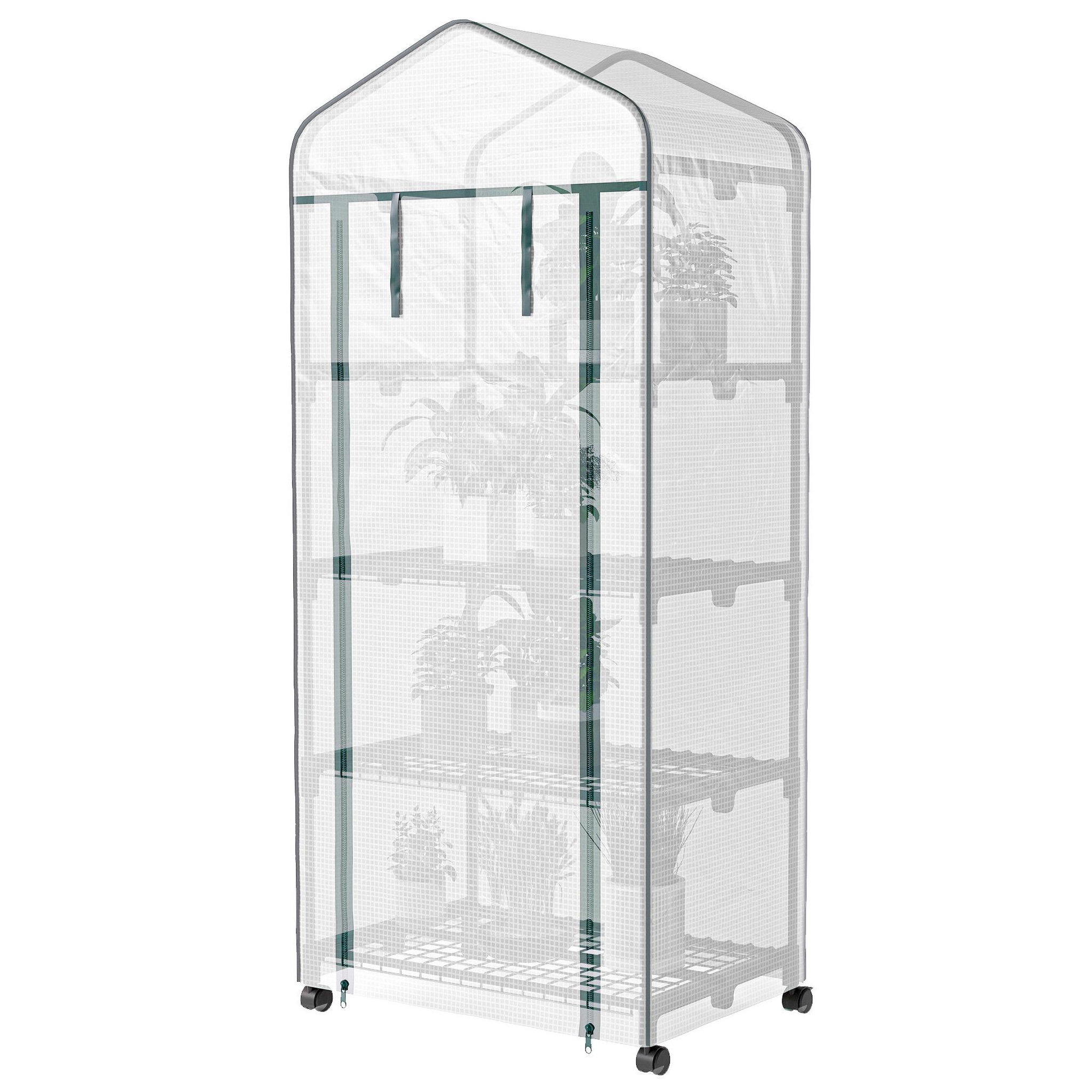 OUTSUNNY Serre de jardin balcon 4 étagères dim. 69 x 50 x 165 cm acier époxy bâche pe zippée haute densité blanc