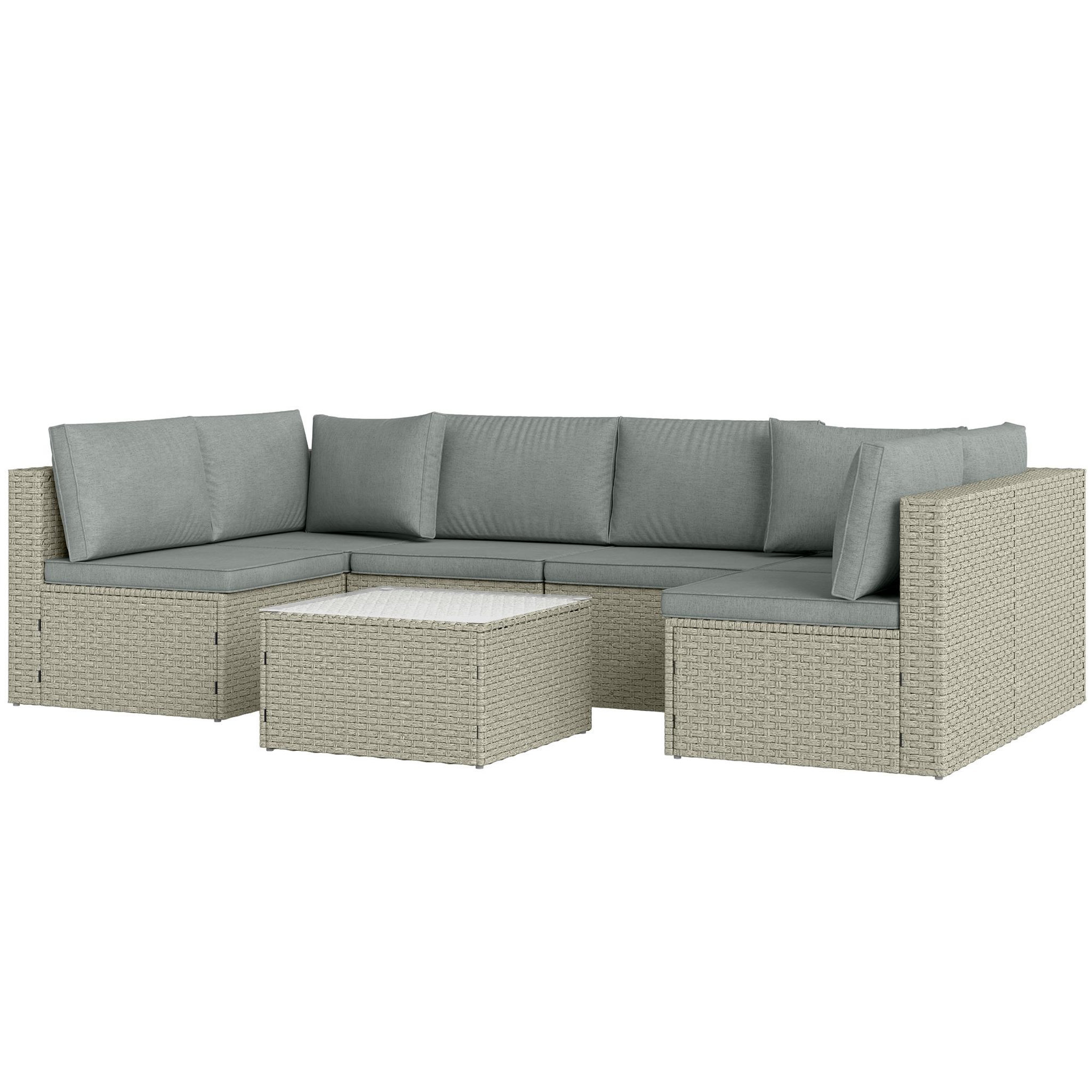 Voir la diapositive 1 : OUTSUNNY Ensemble salon de jardin modulable 6 personnes avec table basse résine tressée effet rotin gris