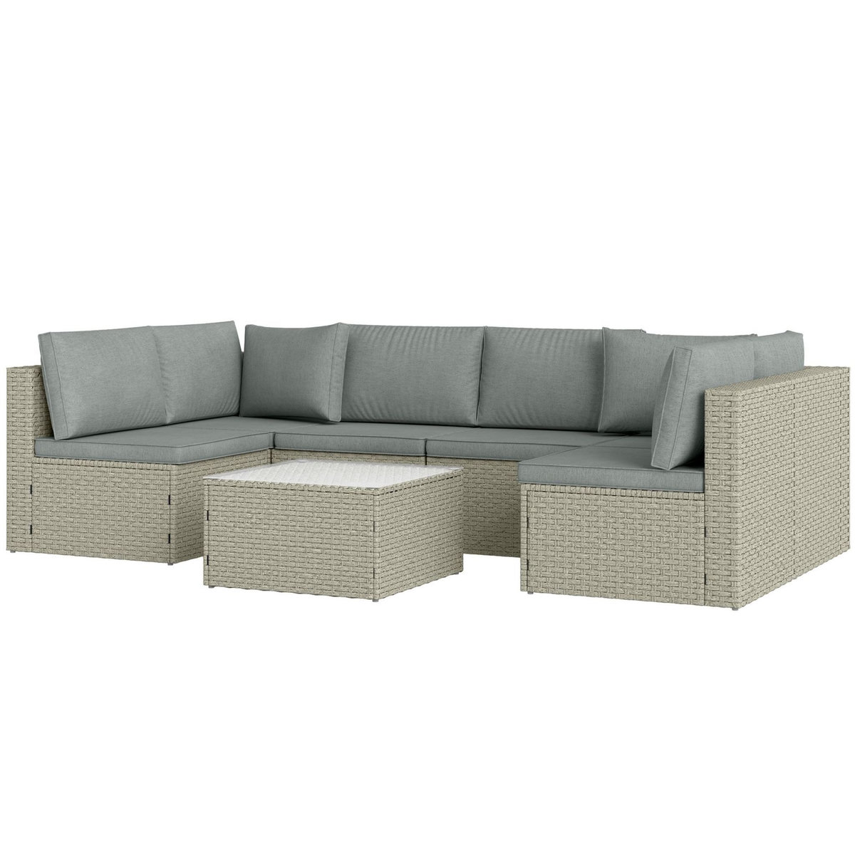OUTSUNNY Ensemble salon de jardin modulable 6 personnes avec table basse résine tressée effet rotin gris