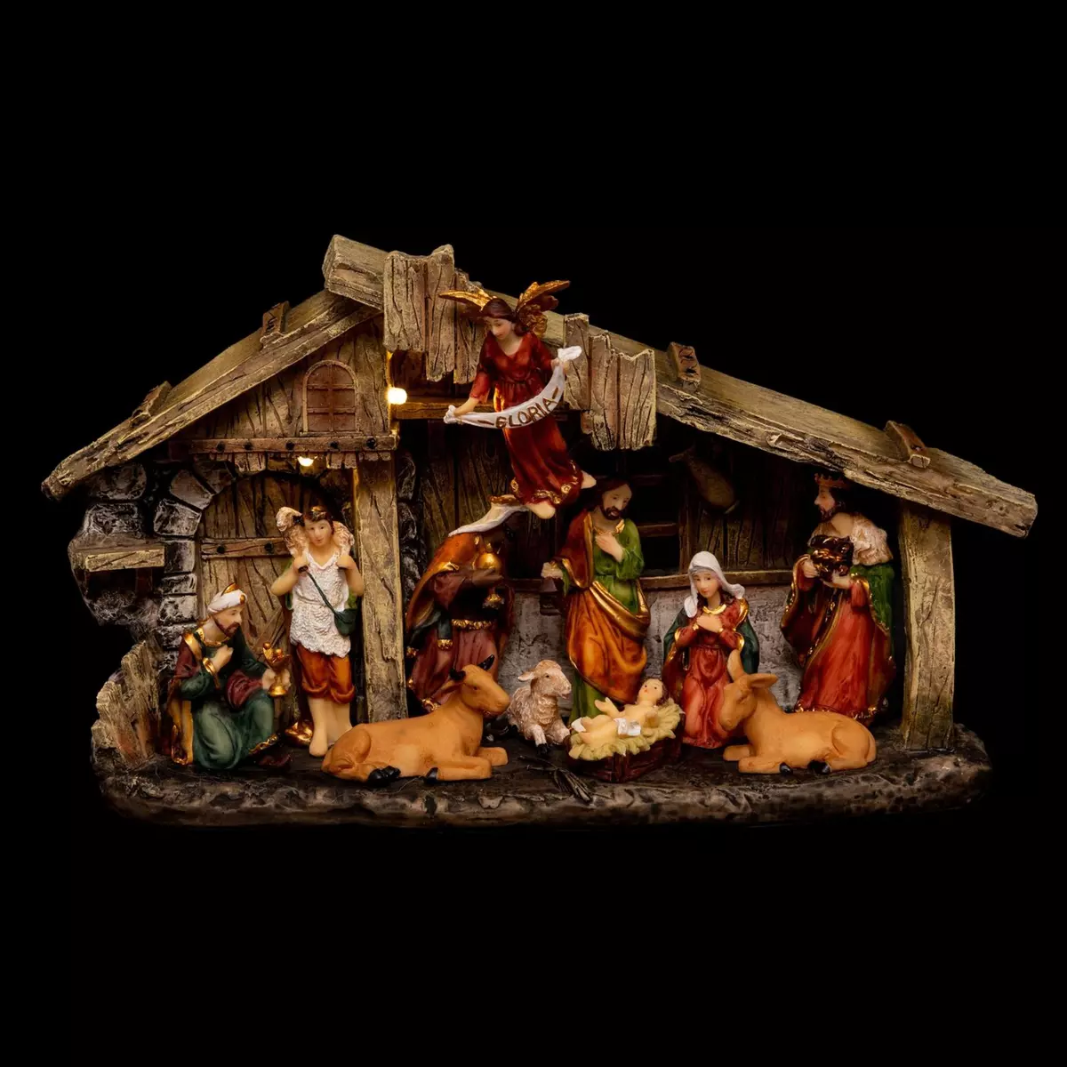 FEERIC LIGHT & CHRISTMAS Crèche de Noël lumineuse en polyrésine avec 11 santons