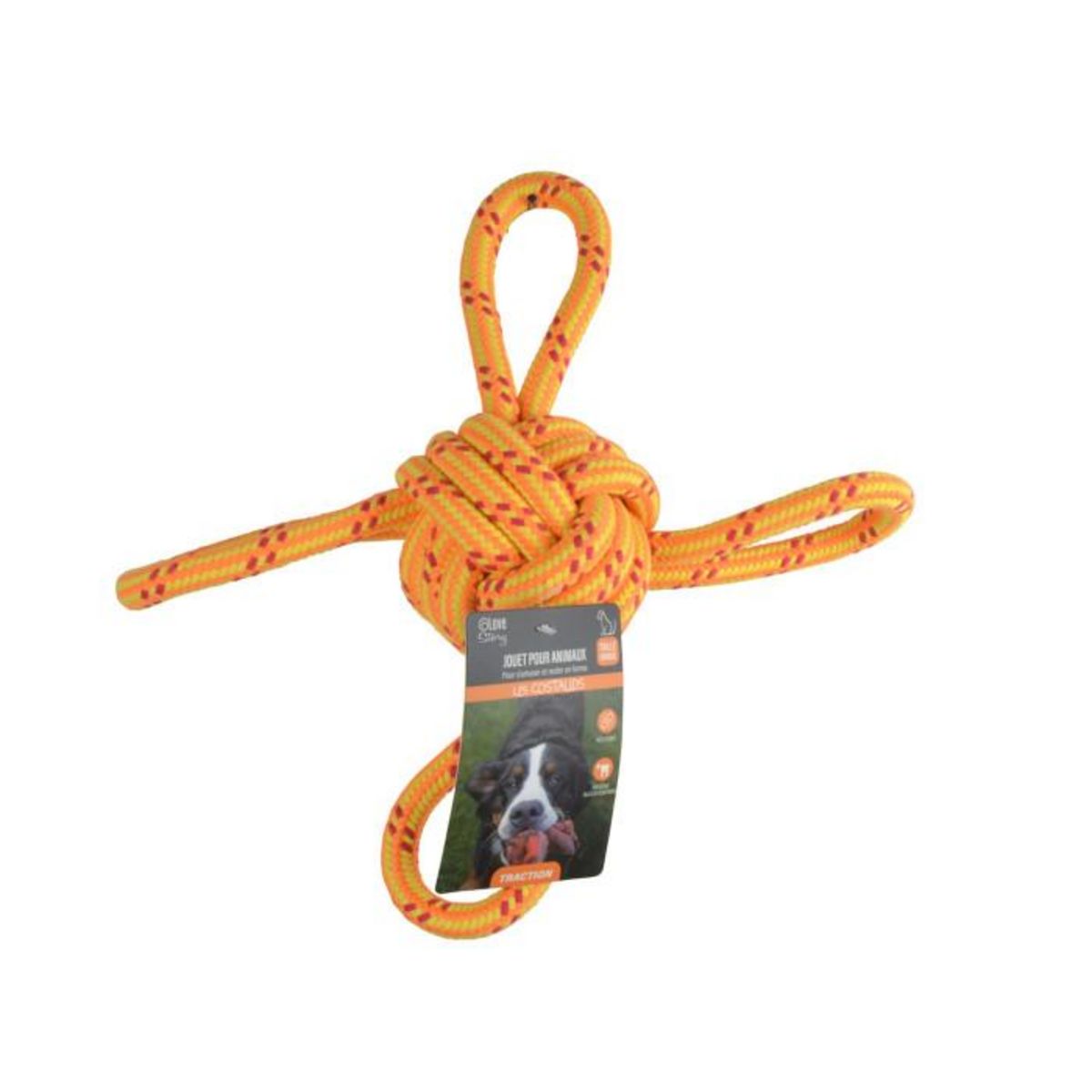 Paris Prix Jouet pour Chien  Corde Nœud 4 Poignées  35cm Orange