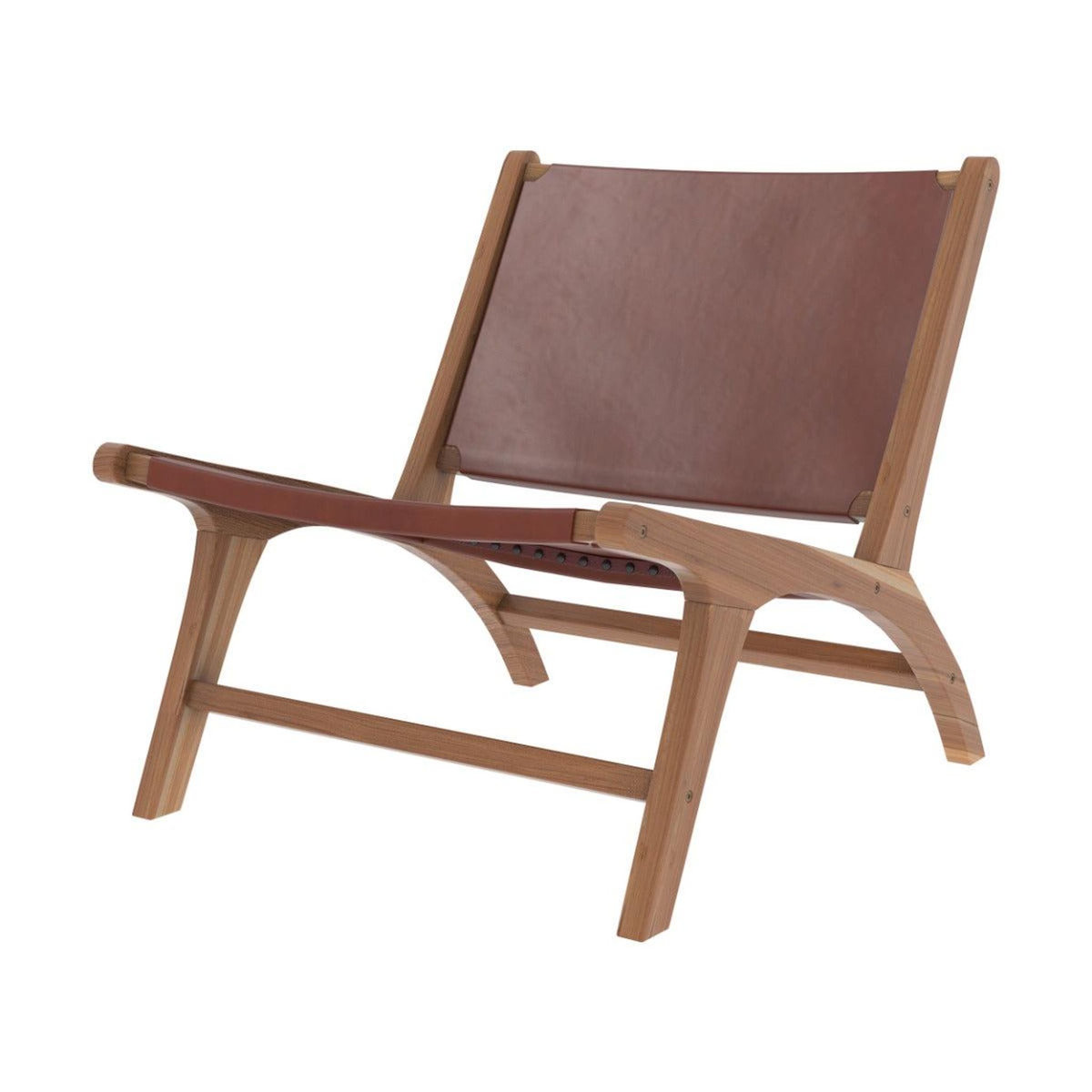 Rendez vous déco Fauteuil  en teck et cuir lisse marron-Kuna