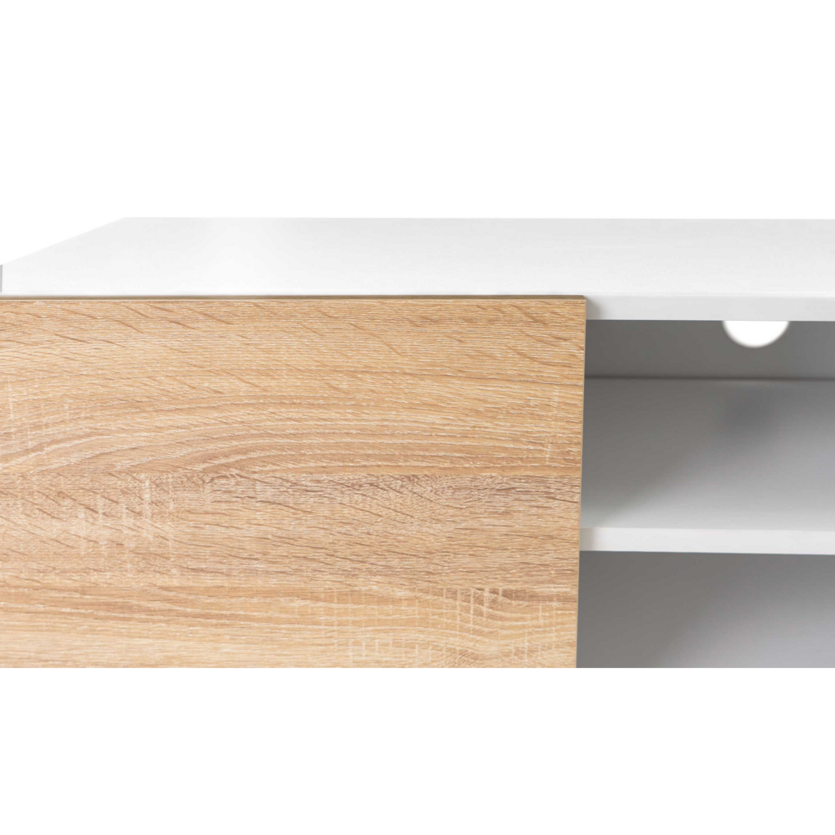 ID MARKET Meuble TV 113 cm ELI blanc portes façon hêtre