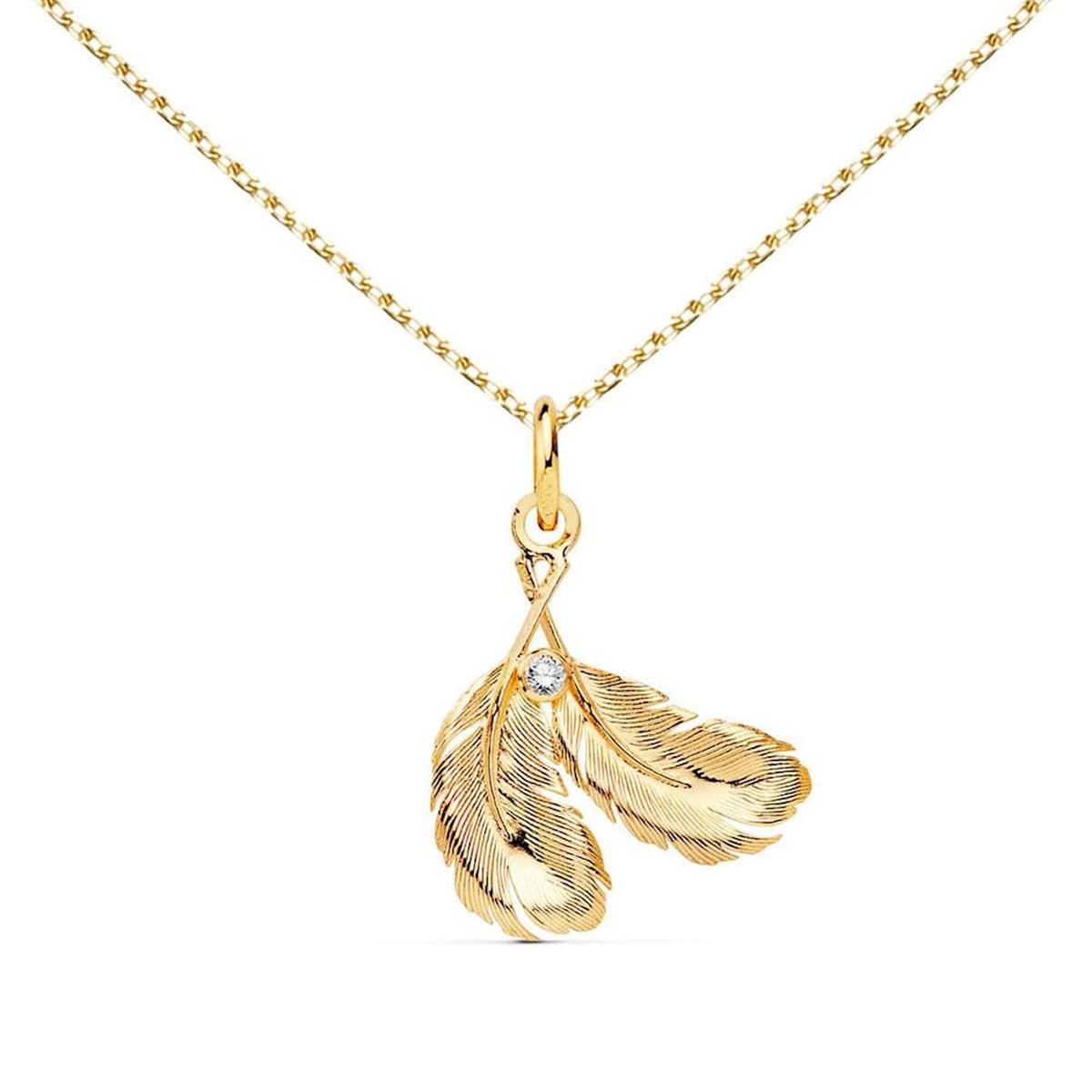 L'ATELIER D'AZUR Collier - Pendentif Or 18 Carats 750/000 Jaune  - Plumes - Chaine Dorée